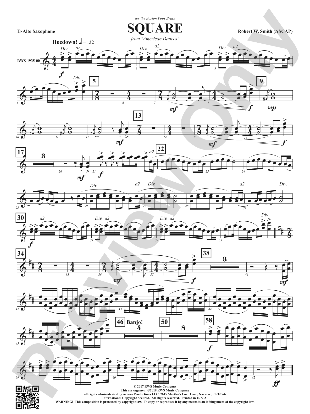 Square - Mvt. 2 from <i>American Dances</i>: 1st E-flat Alto Saxophone