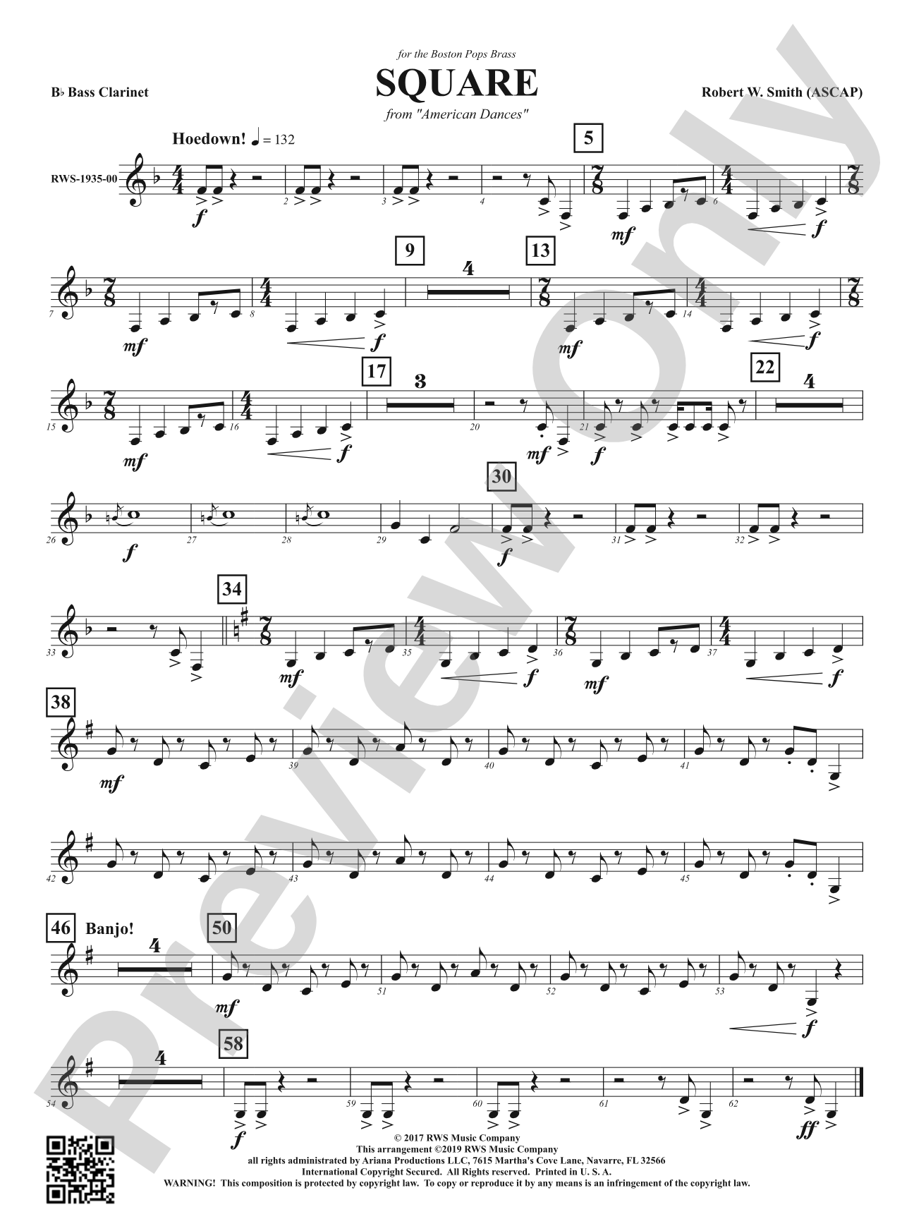 Square - Mvt. 2 from <i>American Dances</i>: B-flat Bass Clarinet