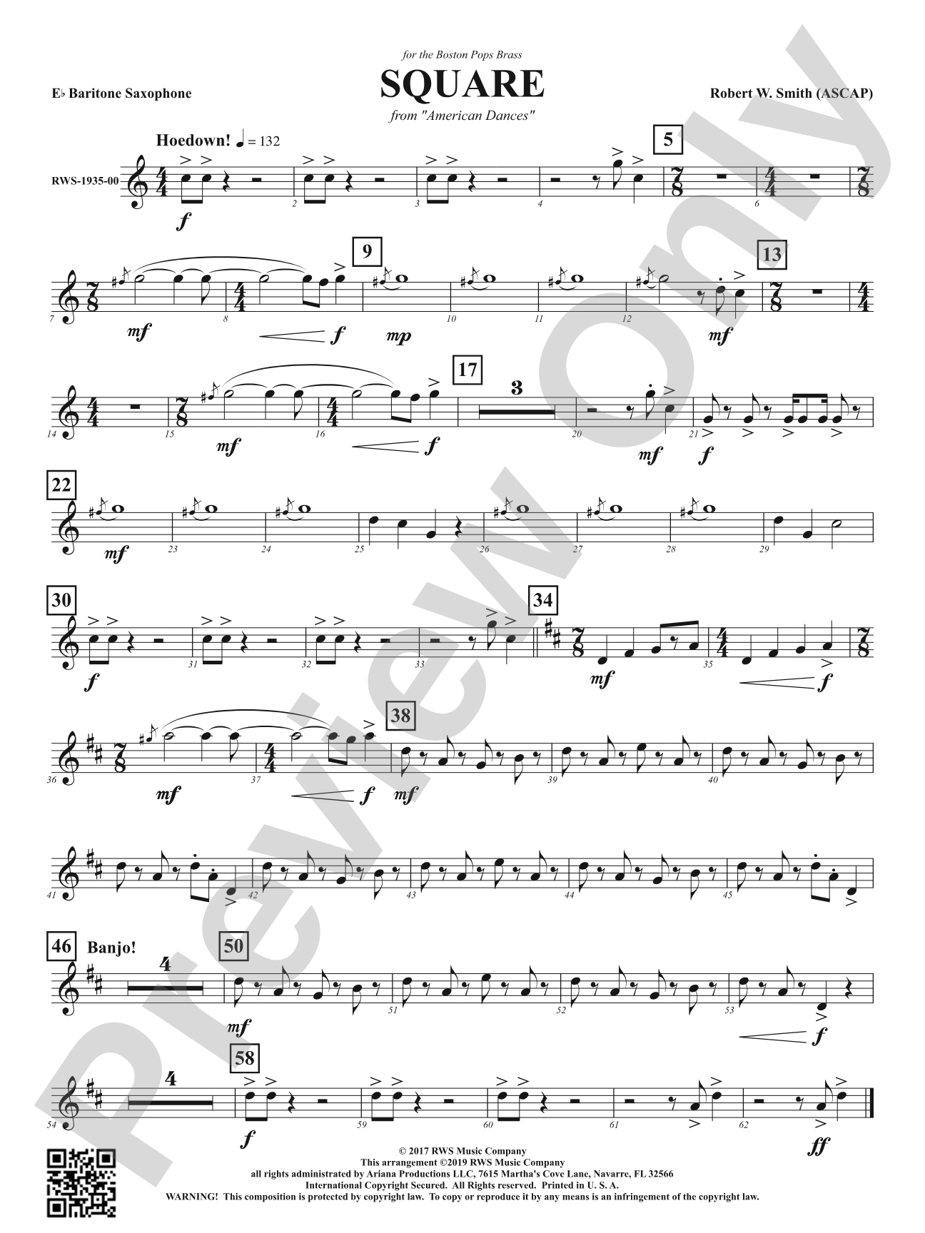Square - Mvt. 2 from <i>American Dances</i>: E-flat Baritone Saxophone