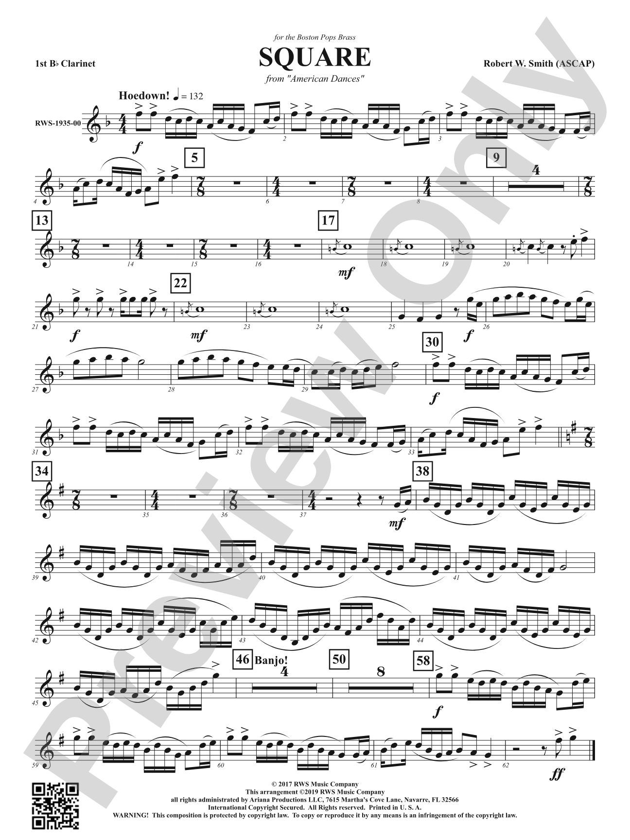 Square - Mvt. 2 from <i>American Dances</i>: 1st B-flat Clarinet