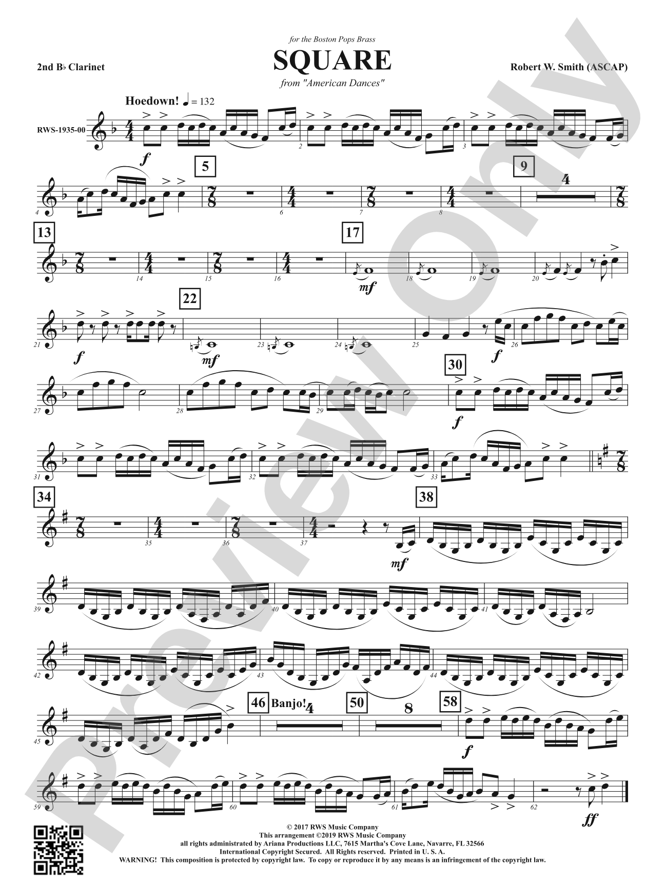 Square - Mvt. 2 from <i>American Dances</i>: 2nd B-flat Clarinet