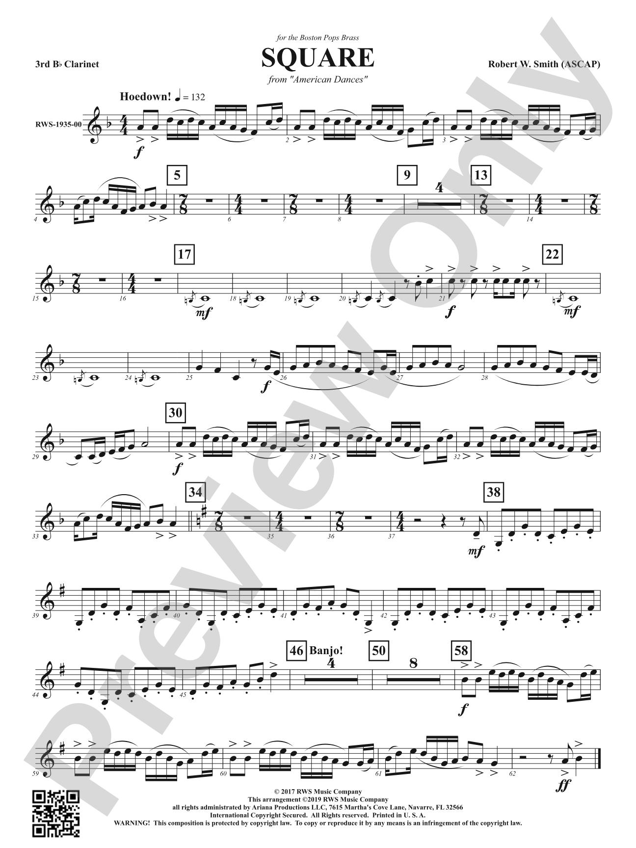 Square - Mvt. 2 from <i>American Dances</i>: 3rd B-flat Clarinet