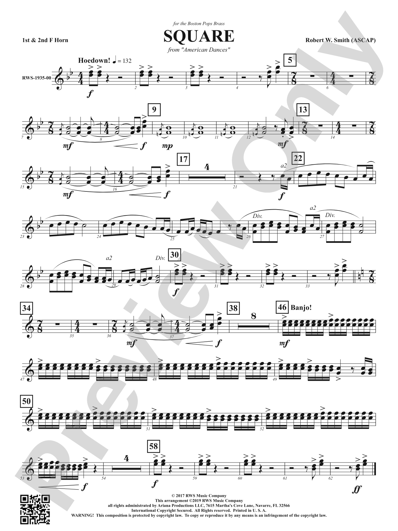 Square - Mvt. 2 from <i>American Dances</i>: 1st & 2nd F Horns