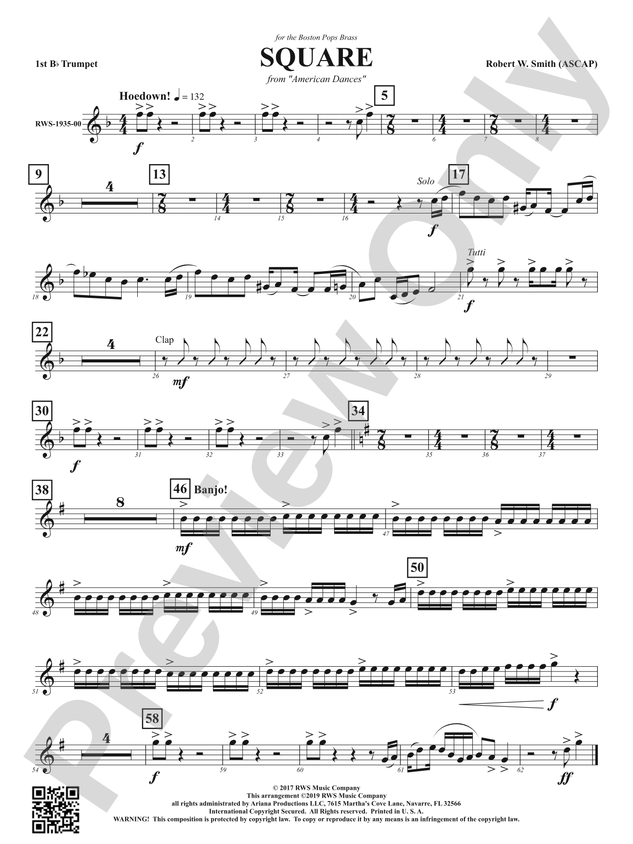 Square - Mvt. 2 from <i>American Dances</i>: 1st B-flat Trumpet