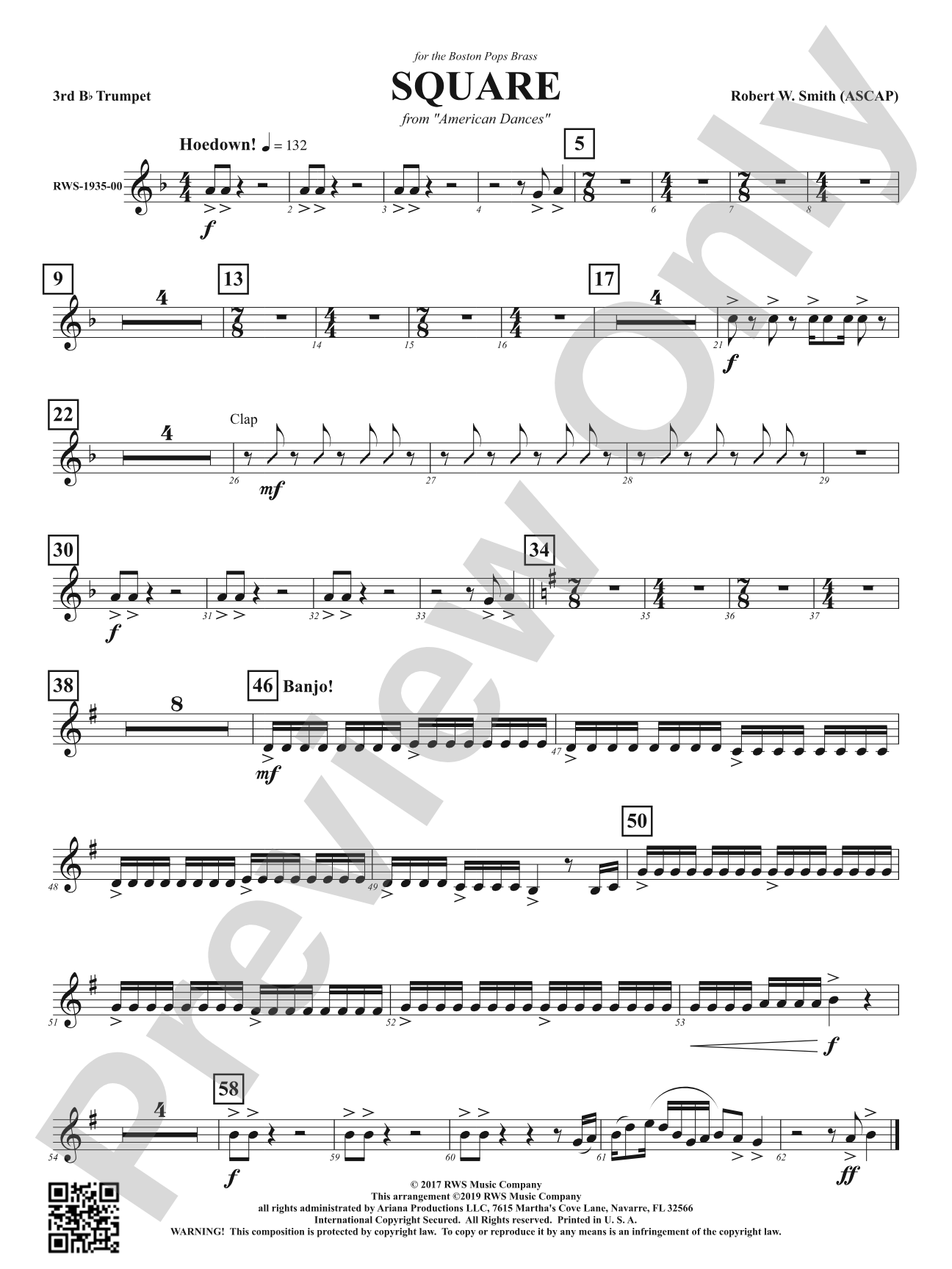 Square - Mvt. 2 from <i>American Dances</i>: 3rd B-flat Trumpet
