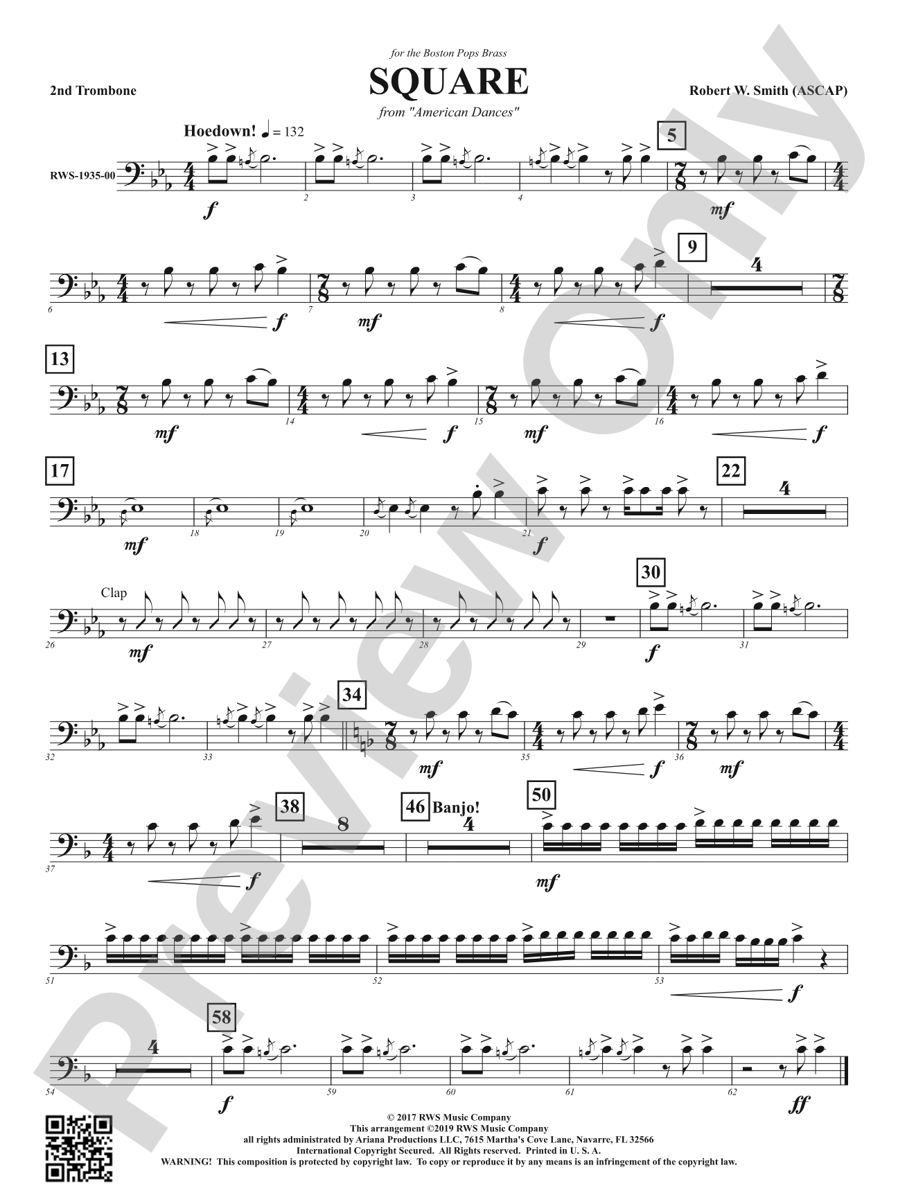 Square - Mvt. 2 from <i>American Dances</i>: 2nd Trombone