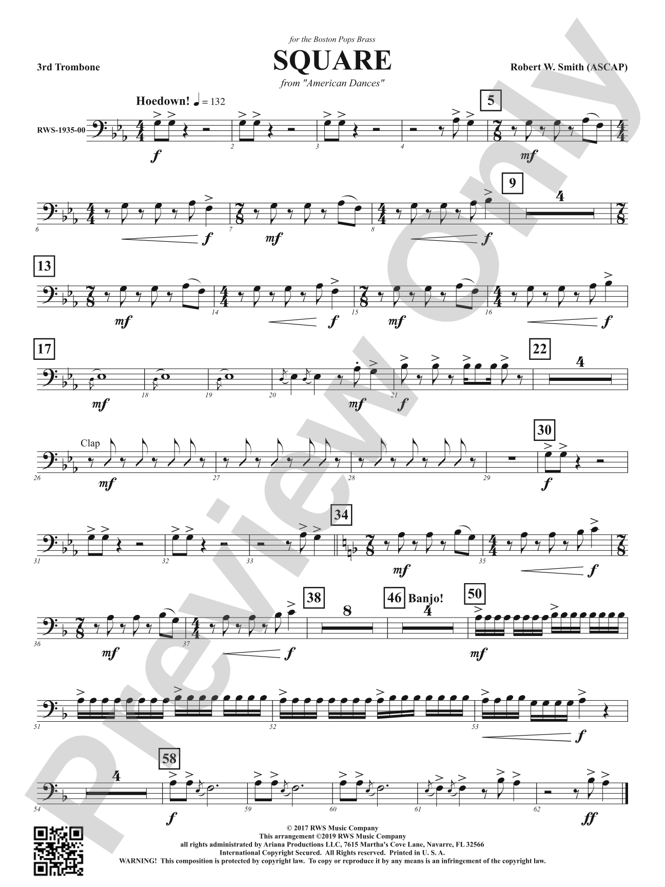 Square - Mvt. 2 from <i>American Dances</i>: 3rd Trombone