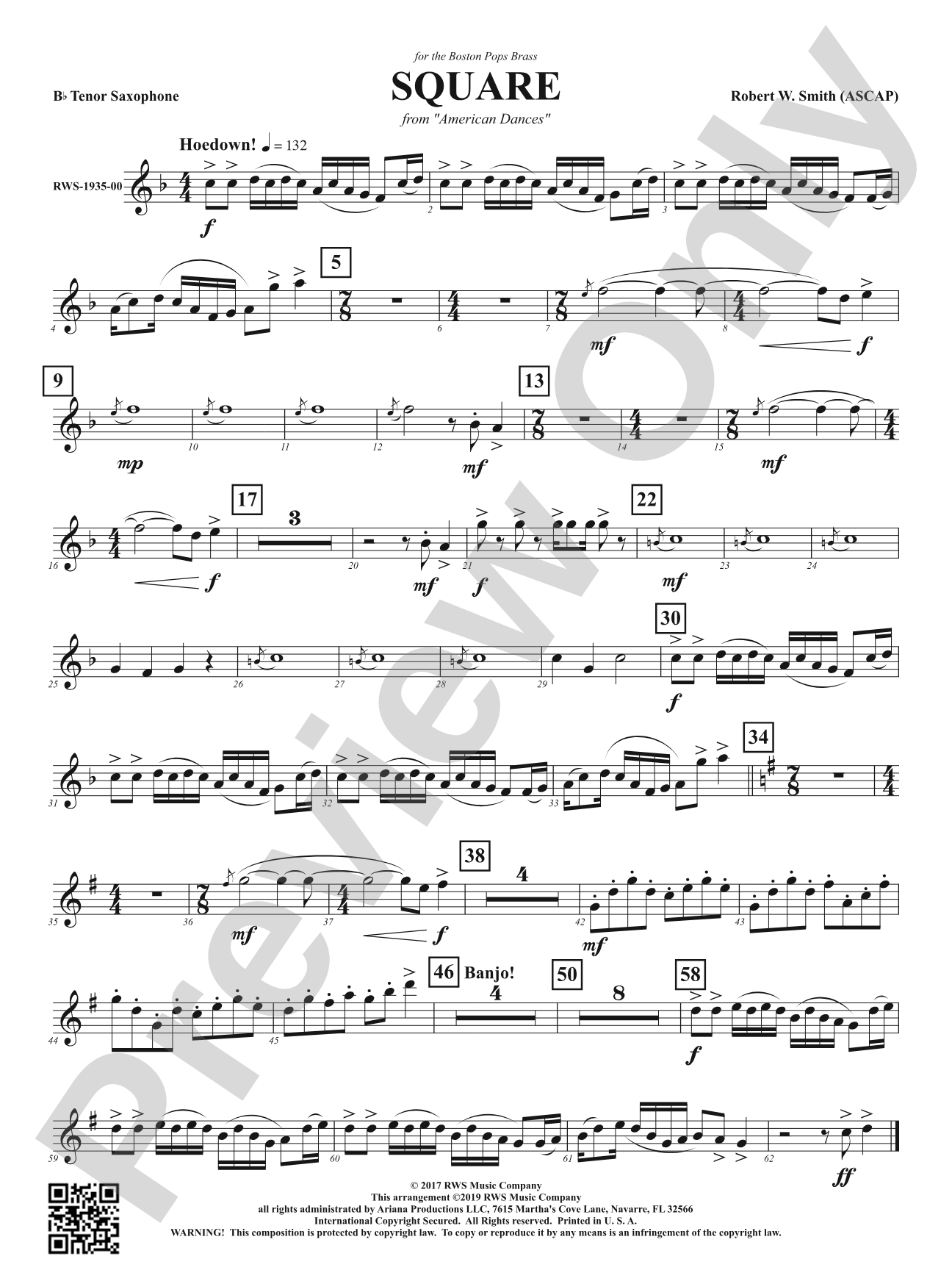 Square - Mvt. 2 from <i>American Dances</i>: B-flat Tenor Saxophone