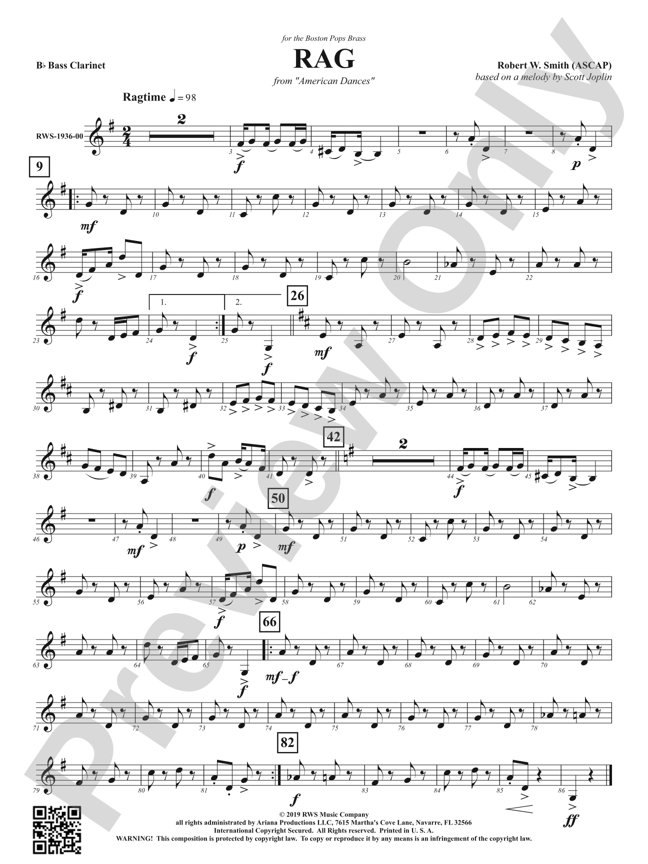 Rag - Mvt. 1 from <i>American Dances</i>: B-flat Bass Clarinet