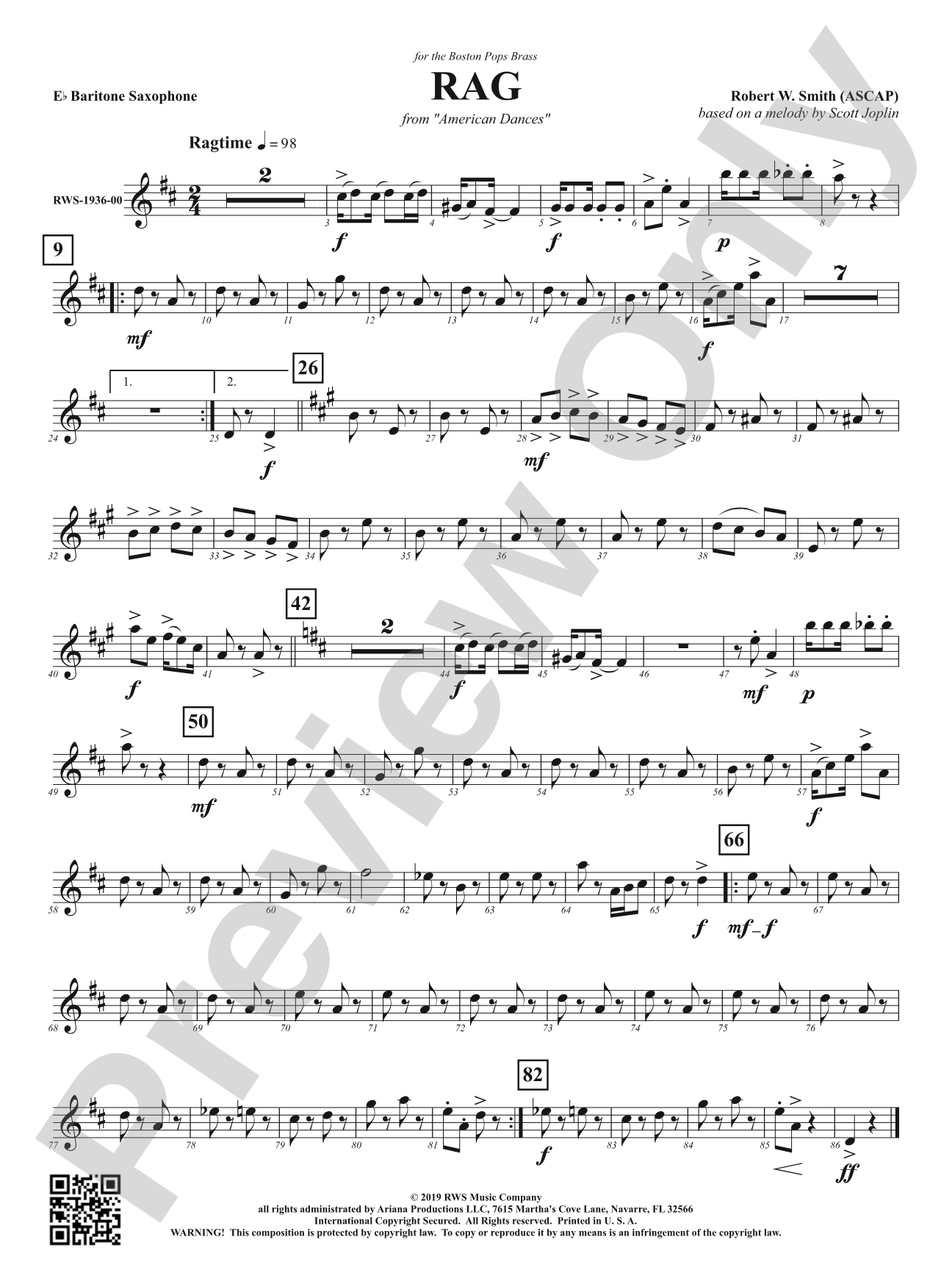 Rag - Mvt. 1 from <i>American Dances</i>: E-flat Baritone Saxophone