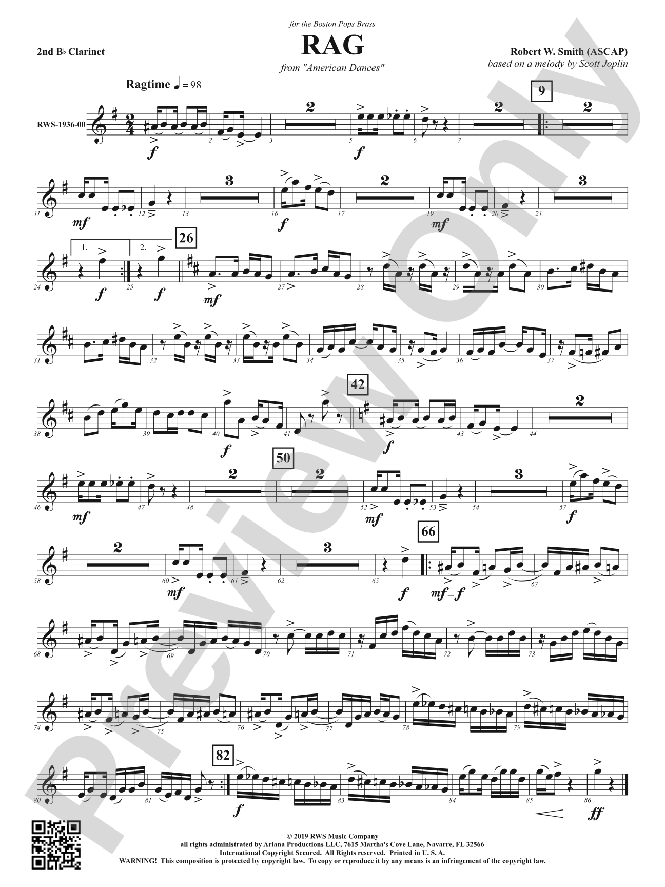 Rag - Mvt. 1 from <i>American Dances</i>: 2nd B-flat Clarinet