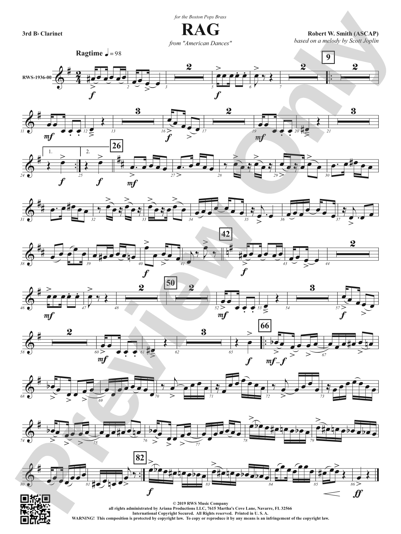 Rag - Mvt. 1 from <i>American Dances</i>: 3rd B-flat Clarinet