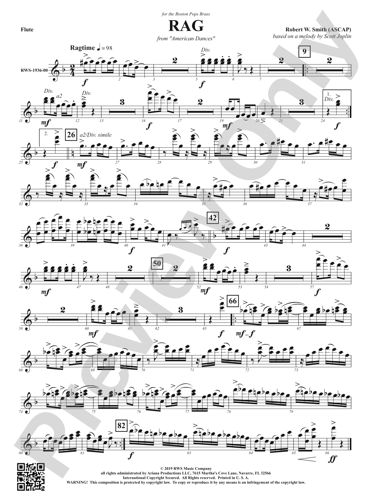 Rag - Mvt. 1 from <i>American Dances</i>: 1st Flute