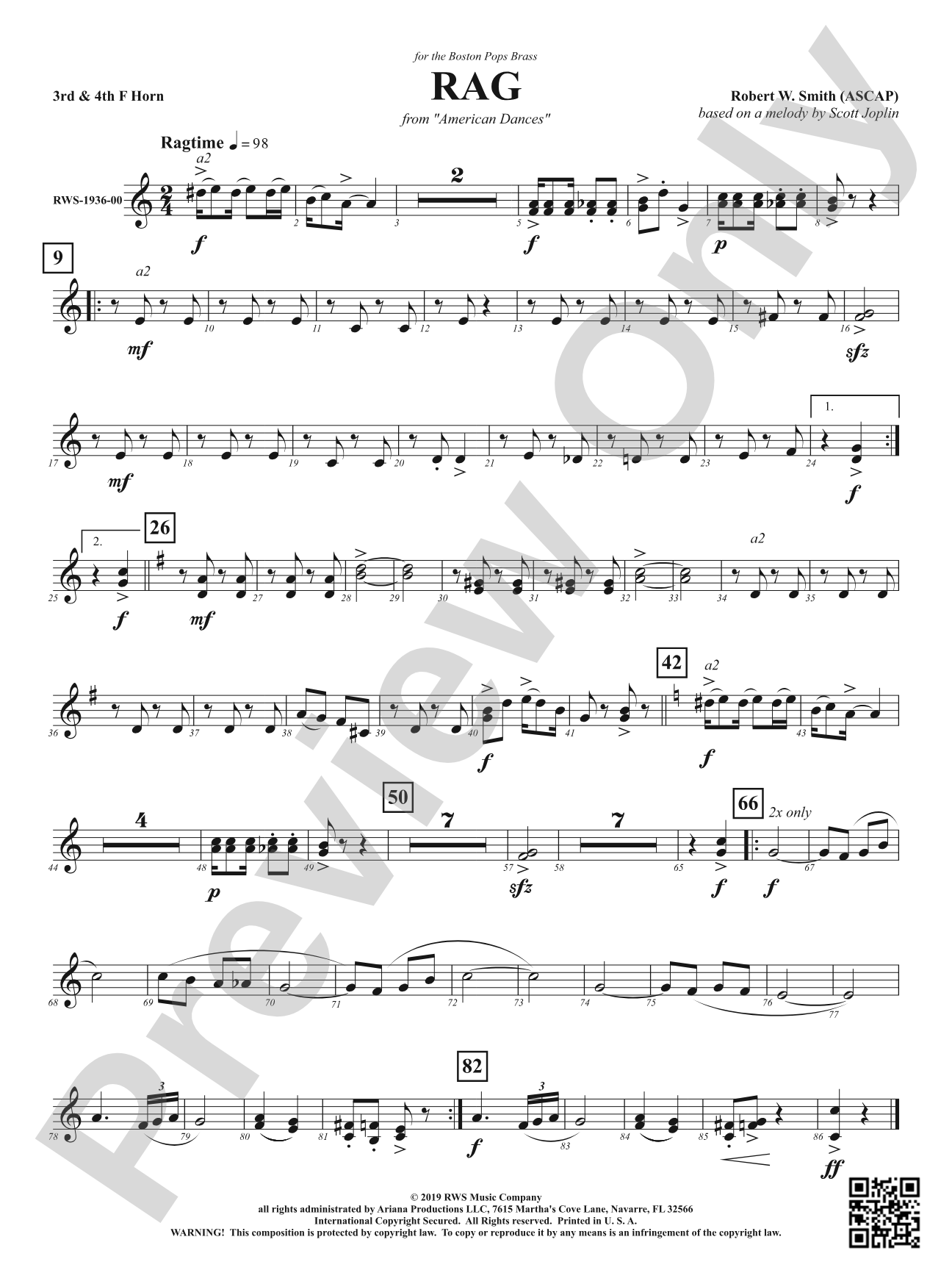 Rag - Mvt. 1 from <i>American Dances</i>: 3rd & 4th F Horns