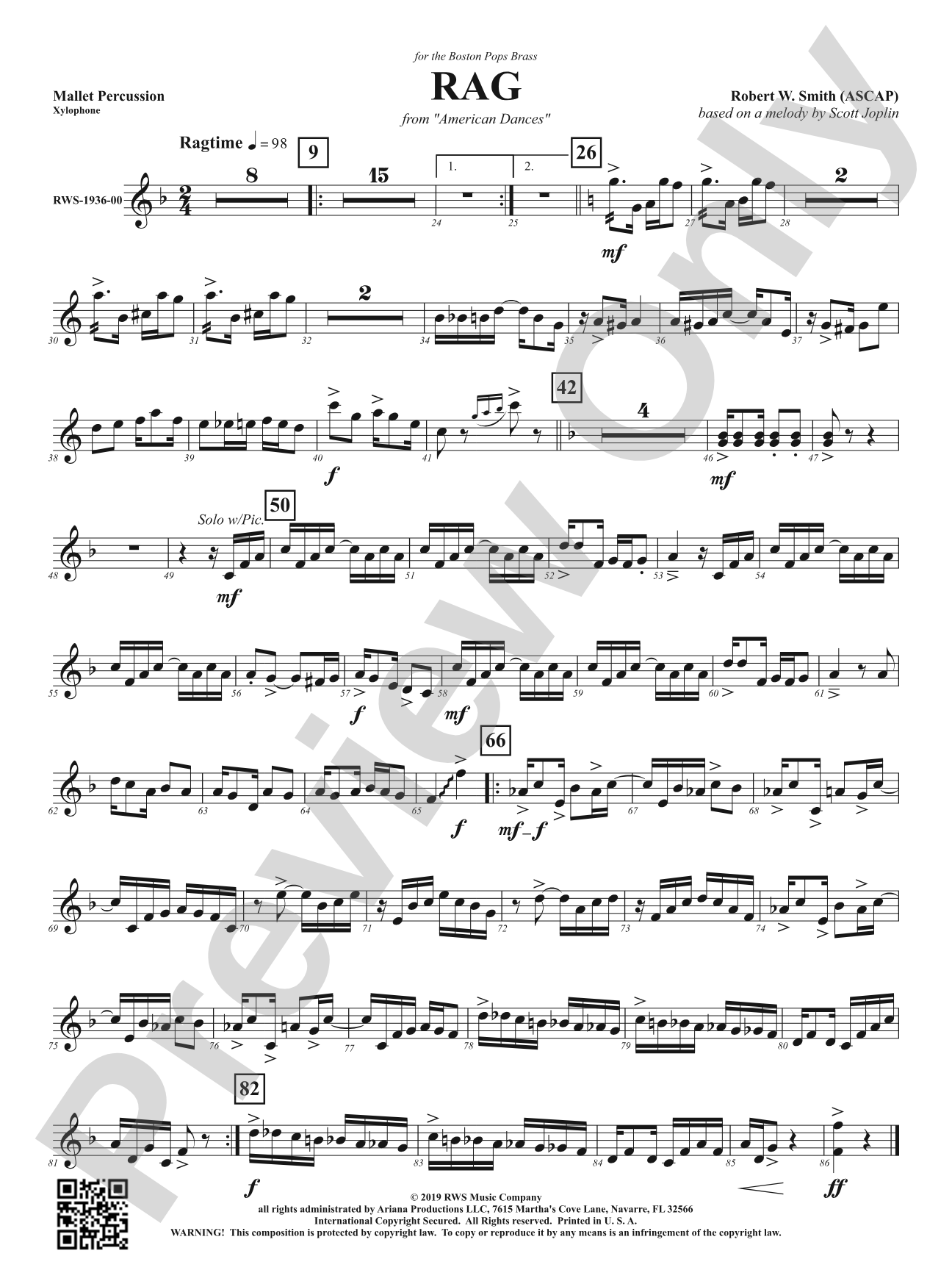 Rag - Mvt. 1 from <i>American Dances</i>: 1st Mallet Percussion