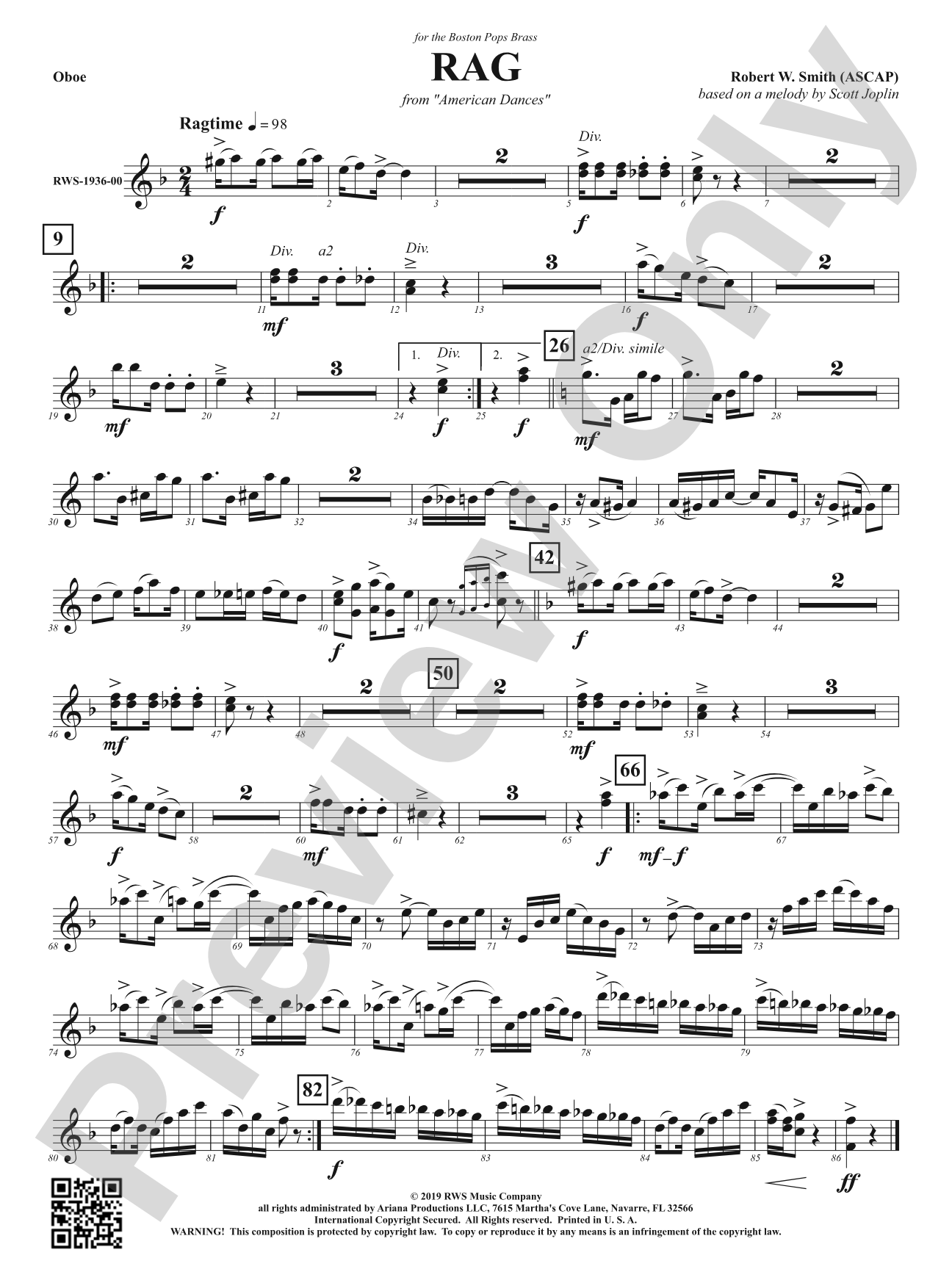 Rag - Mvt. 1 from <i>American Dances</i>: Oboe