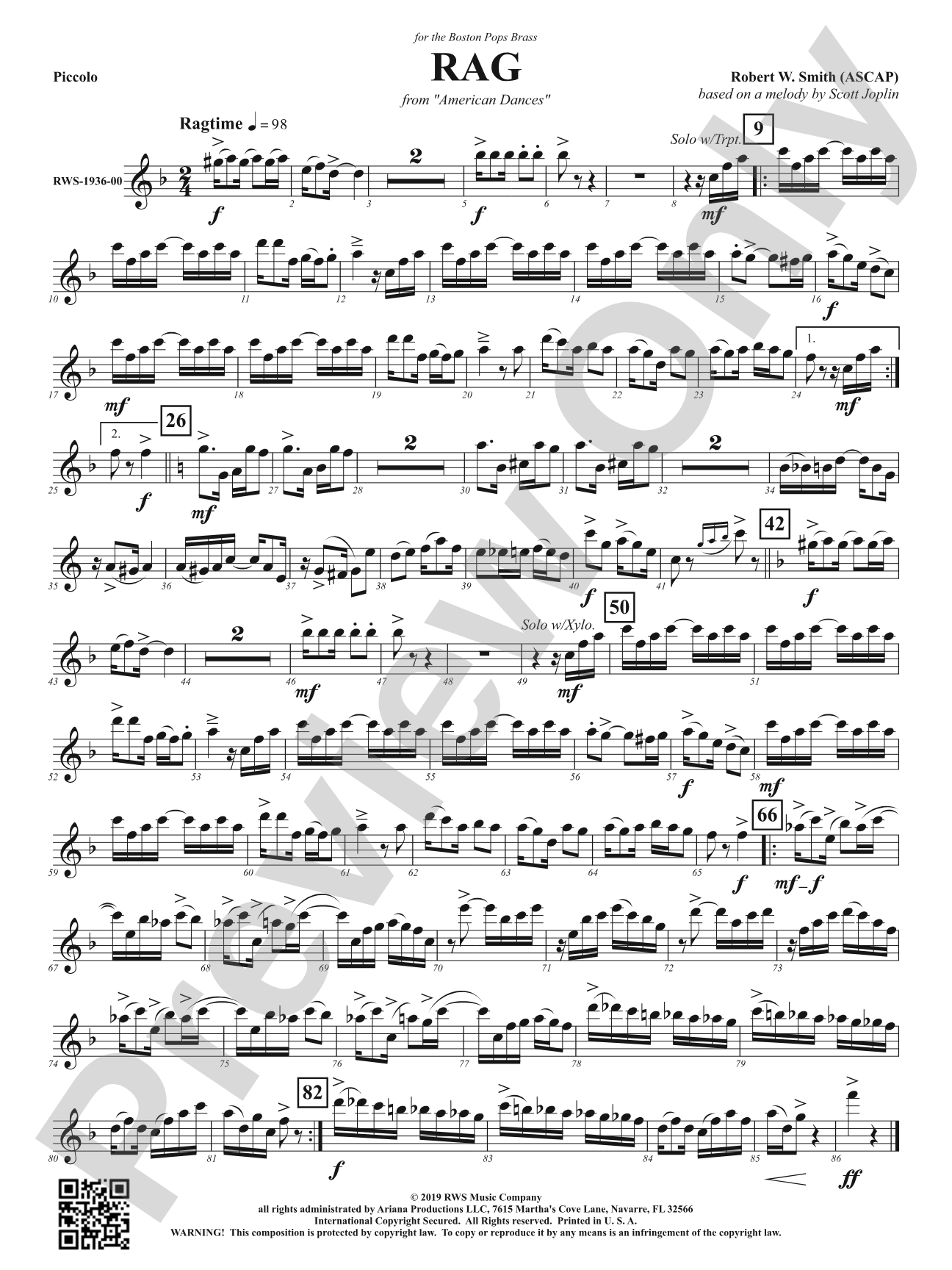 Rag - Mvt. 1 from <i>American Dances</i>: Piccolo