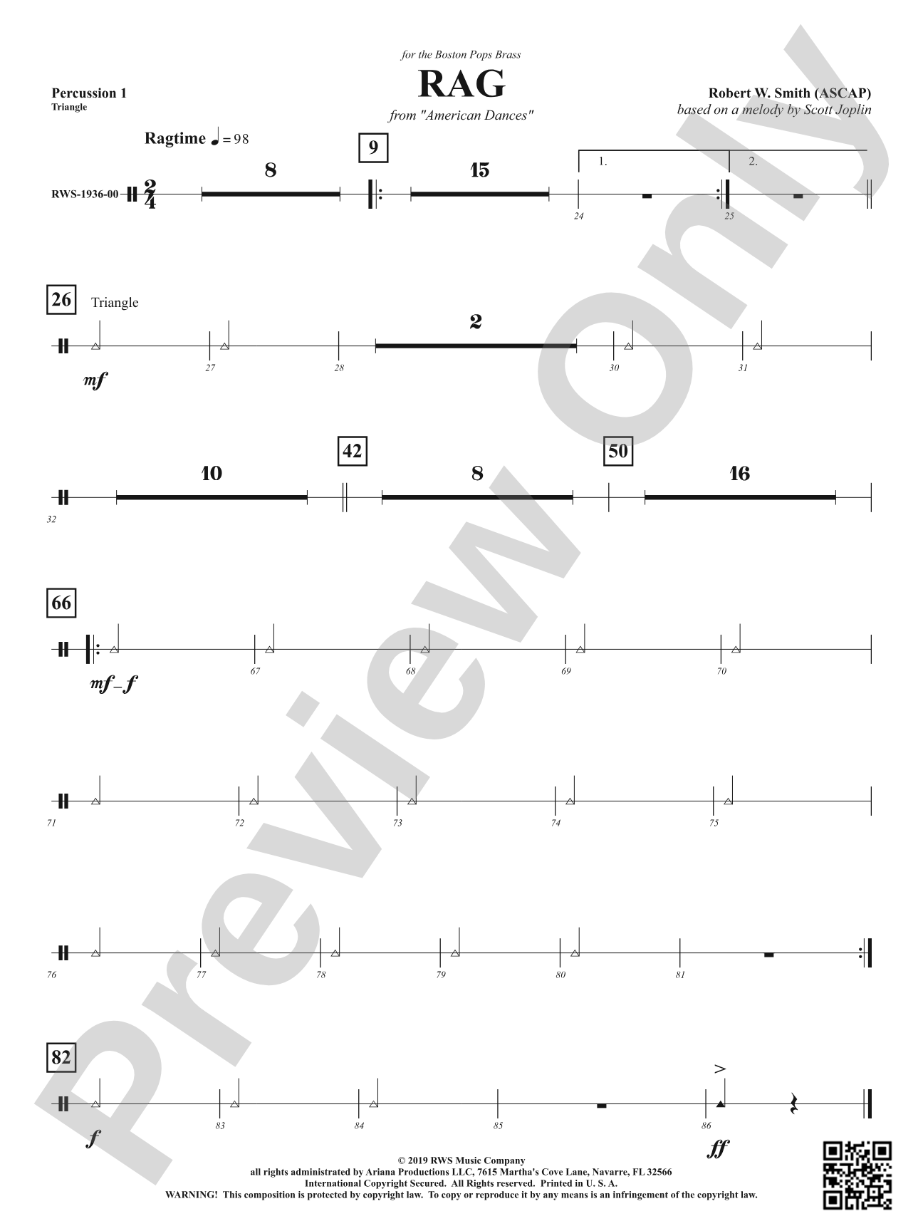 Rag - Mvt. 1 from <i>American Dances</i>: 1st Percussion