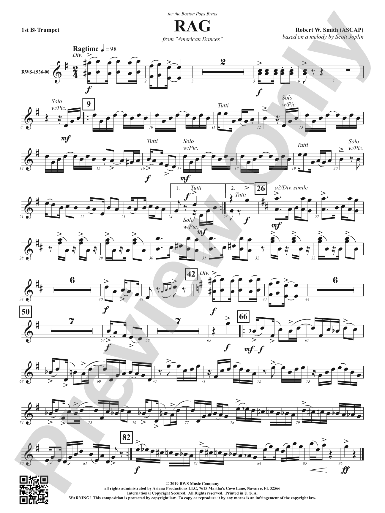 Rag - Mvt. 1 from <i>American Dances</i>: 1st B-flat Trumpet