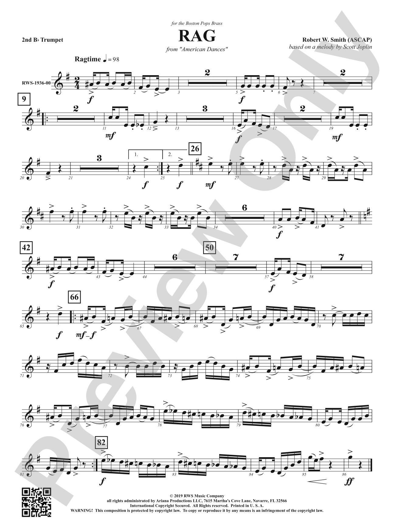 Rag - Mvt. 1 from <i>American Dances</i>: 2nd B-flat Trumpet