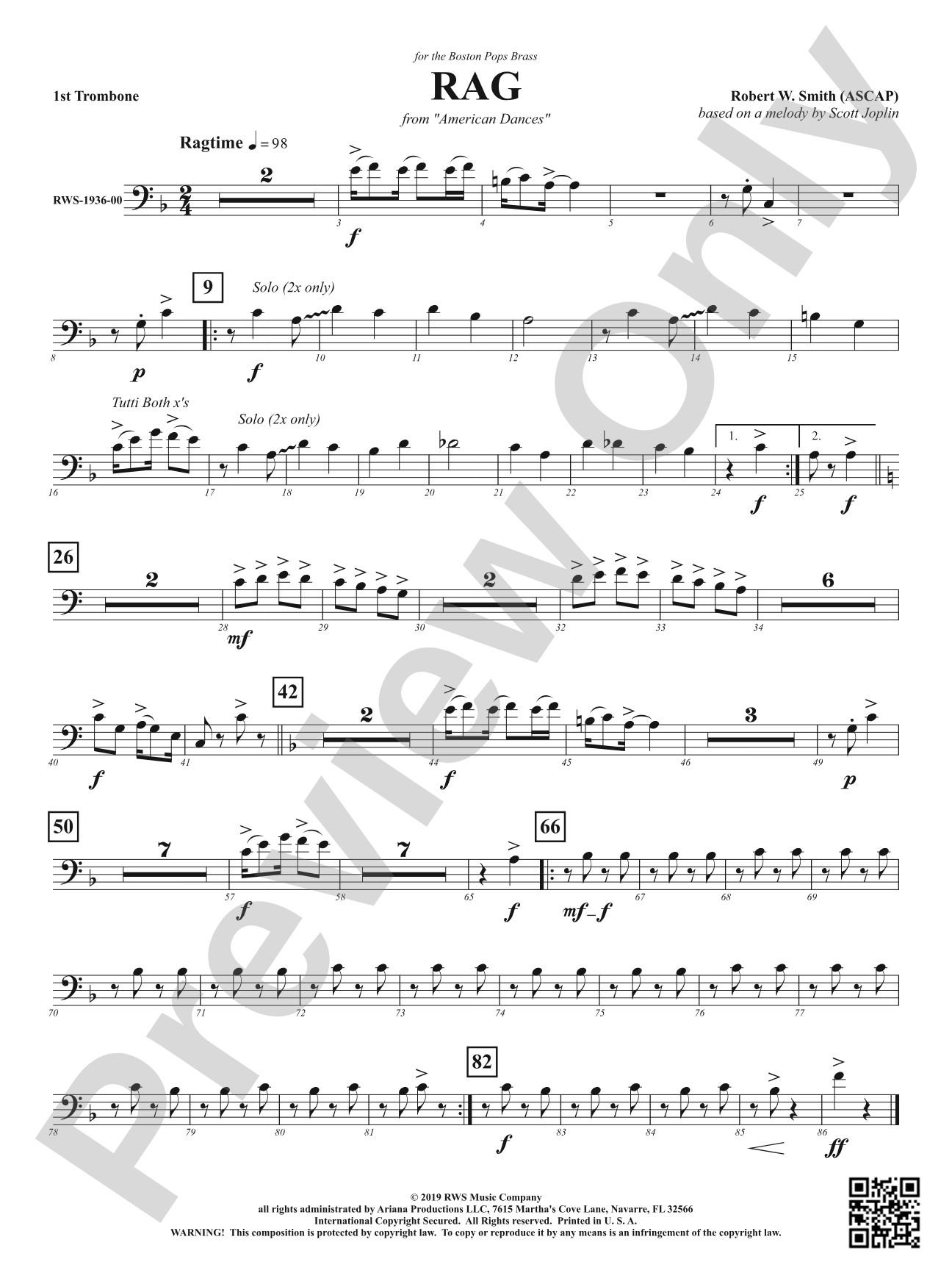 Rag - Mvt. 1 from <i>American Dances</i>: 1st Trombone