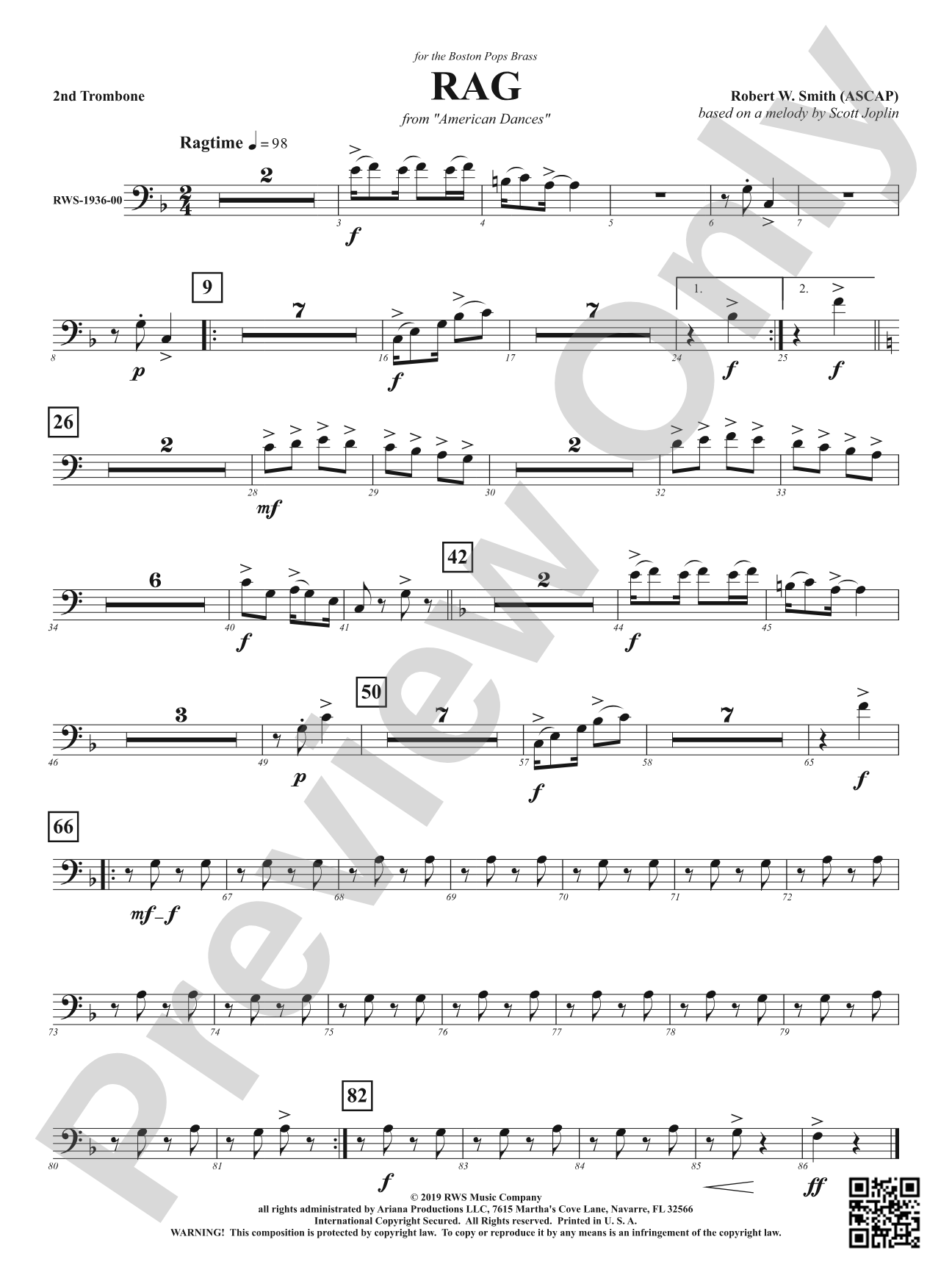 Rag - Mvt. 1 from <i>American Dances</i>: 2nd Trombone