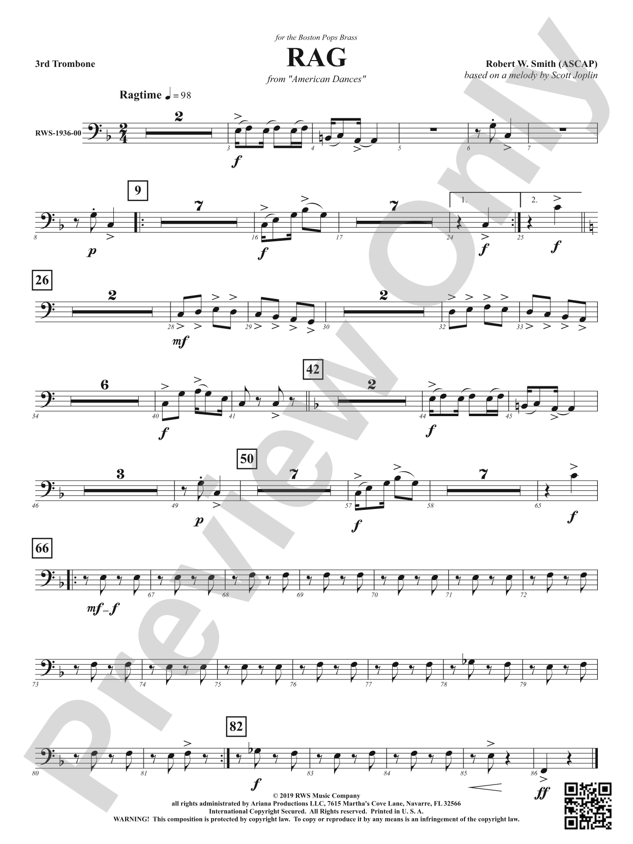 Rag - Mvt. 1 from <i>American Dances</i>: 3rd Trombone