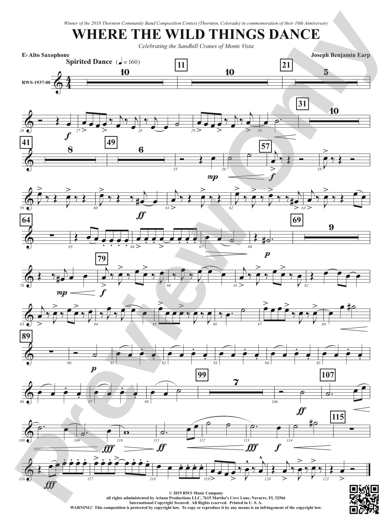 Where the Wild Things Dance - Celebrating the Sandhill Cranes of Monte Vista: 1st E-flat Alto Saxophone