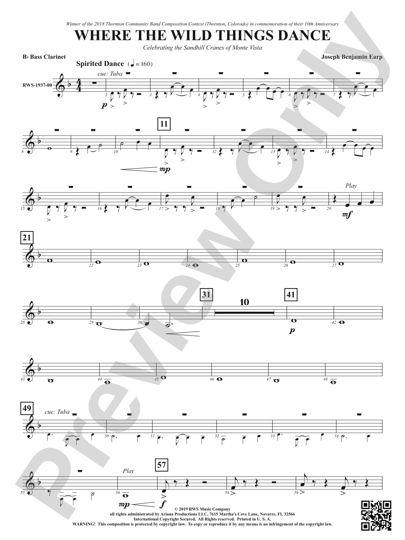 Where the Wild Things Dance - Celebrating the Sandhill Cranes of Monte Vista: B-flat Bass Clarinet