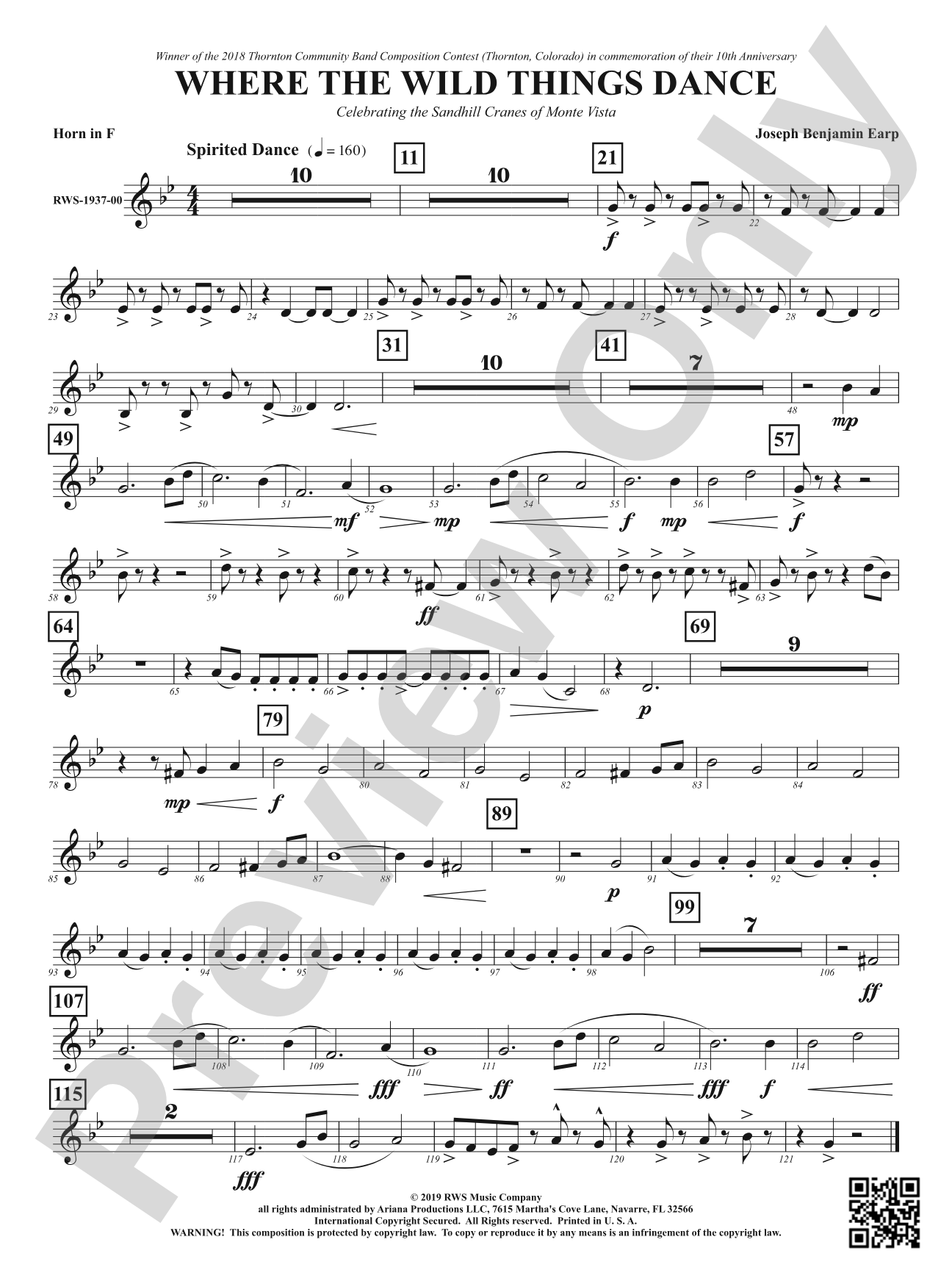 Where the Wild Things Dance - Celebrating the Sandhill Cranes of Monte Vista: 1st F Horn