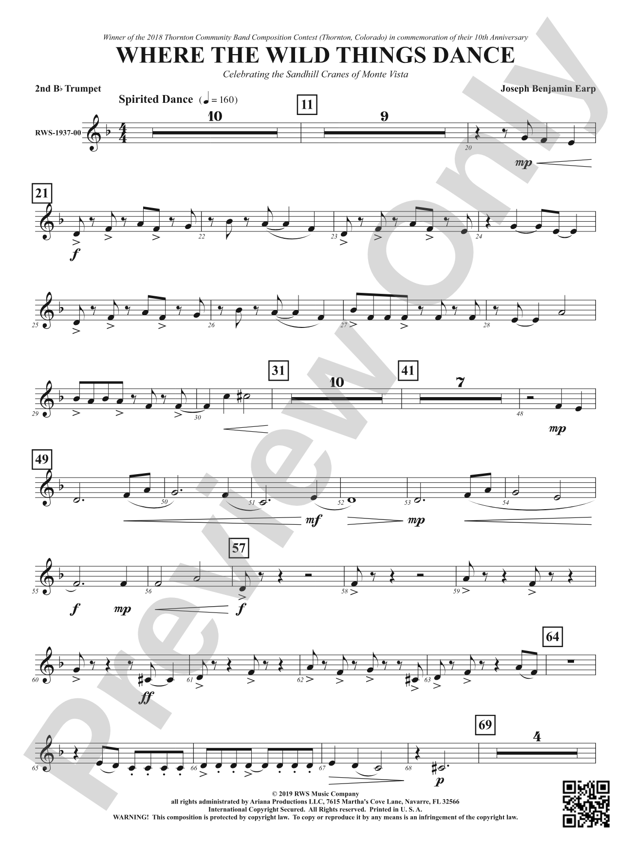 Where the Wild Things Dance - Celebrating the Sandhill Cranes of Monte Vista: 2nd B-flat Trumpet