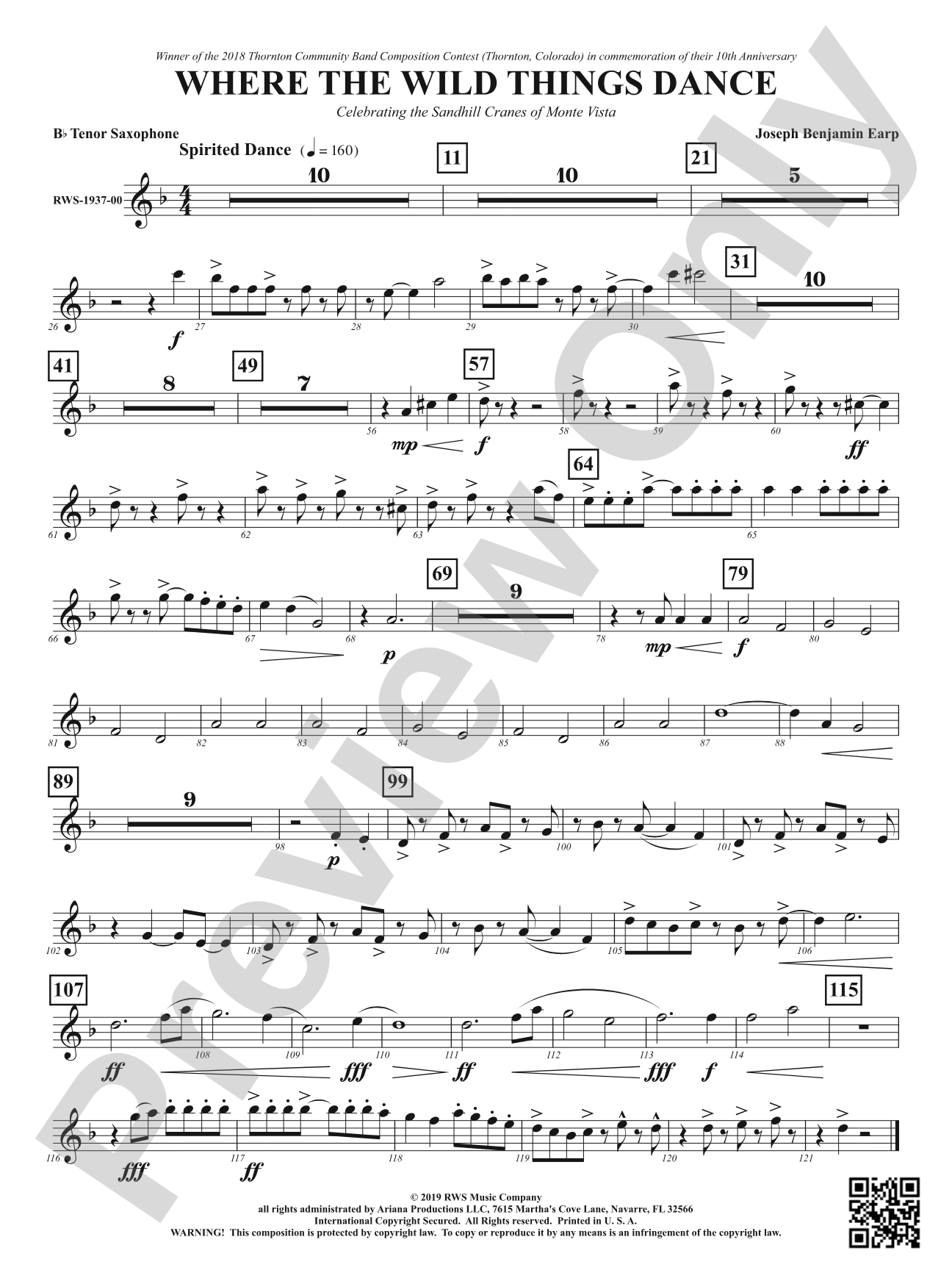 Where the Wild Things Dance - Celebrating the Sandhill Cranes of Monte Vista: B-flat Tenor Saxophone