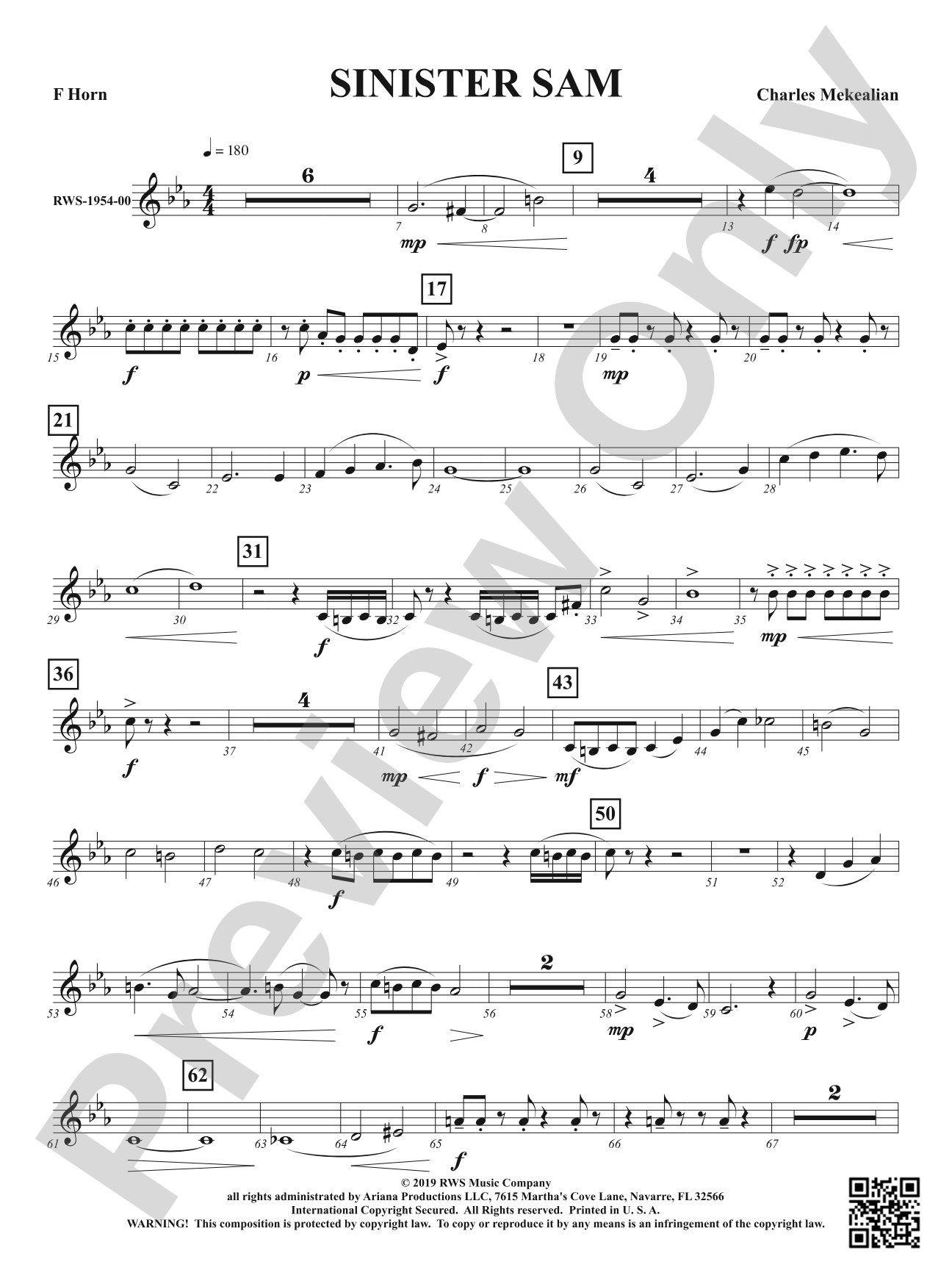 Sinister Sam - Brass Quintet: 1st F Horn