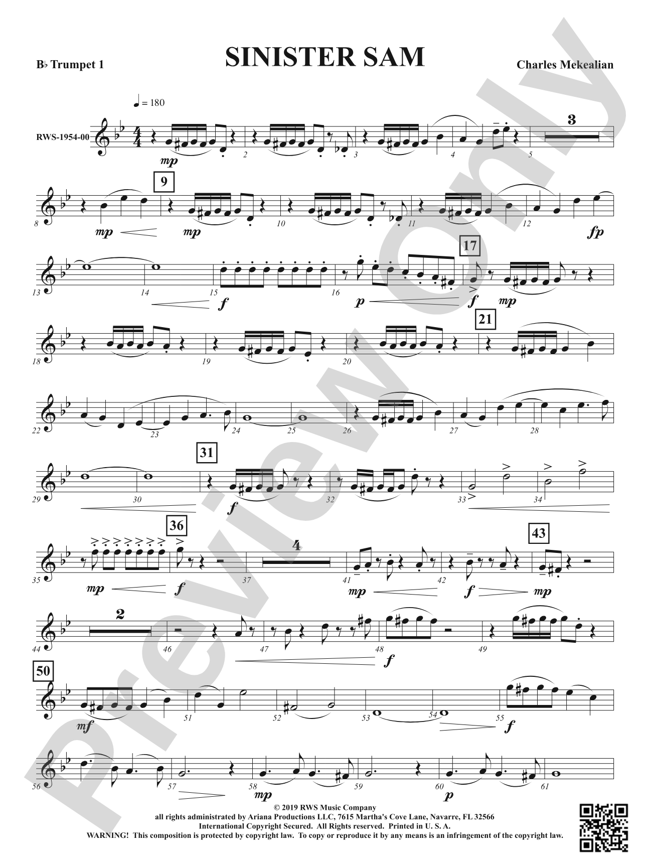 Sinister Sam - Brass Quintet: 1st B-flat Trumpet
