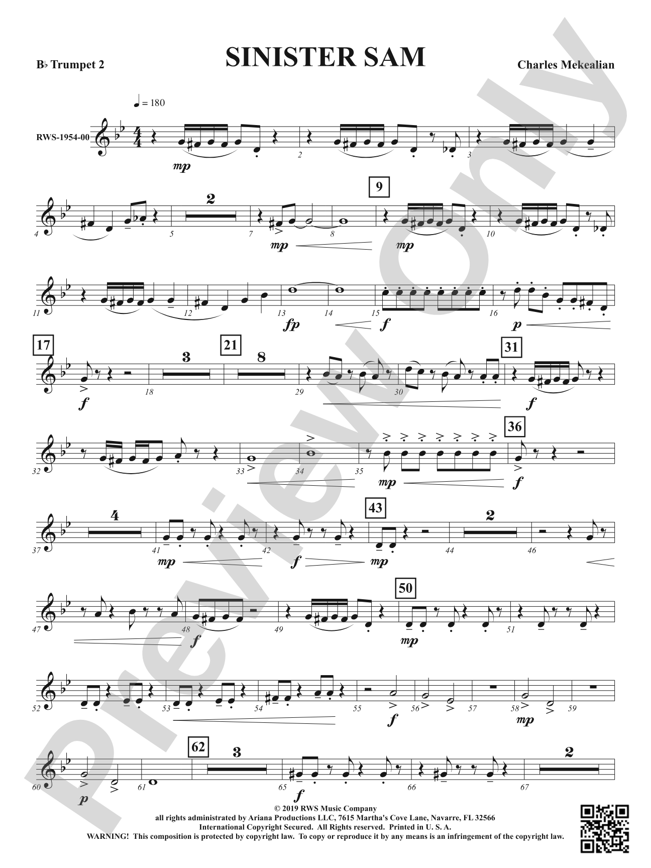 Sinister Sam - Brass Quintet: 2nd B-flat Trumpet