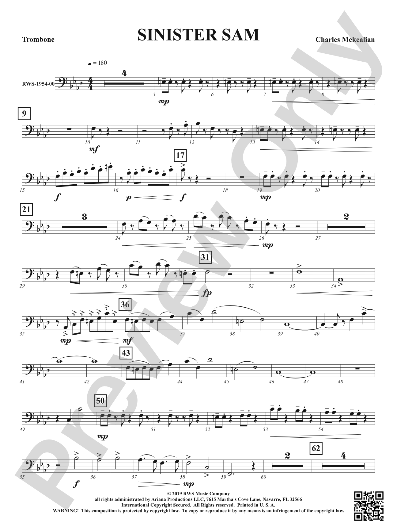 Sinister Sam - Brass Quintet: 1st Trombone