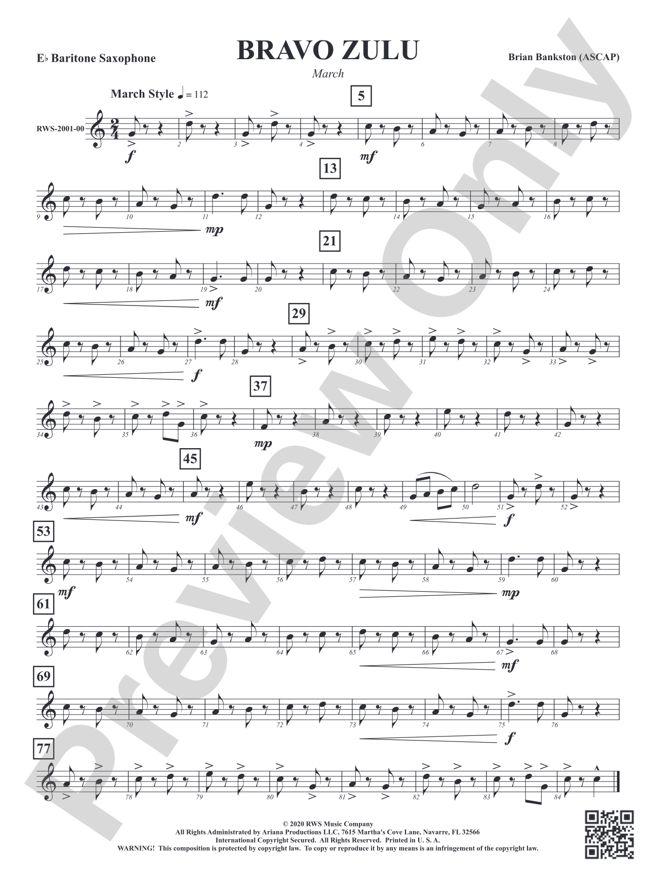 Bravo Zulu - March: E-flat Baritone Saxophone