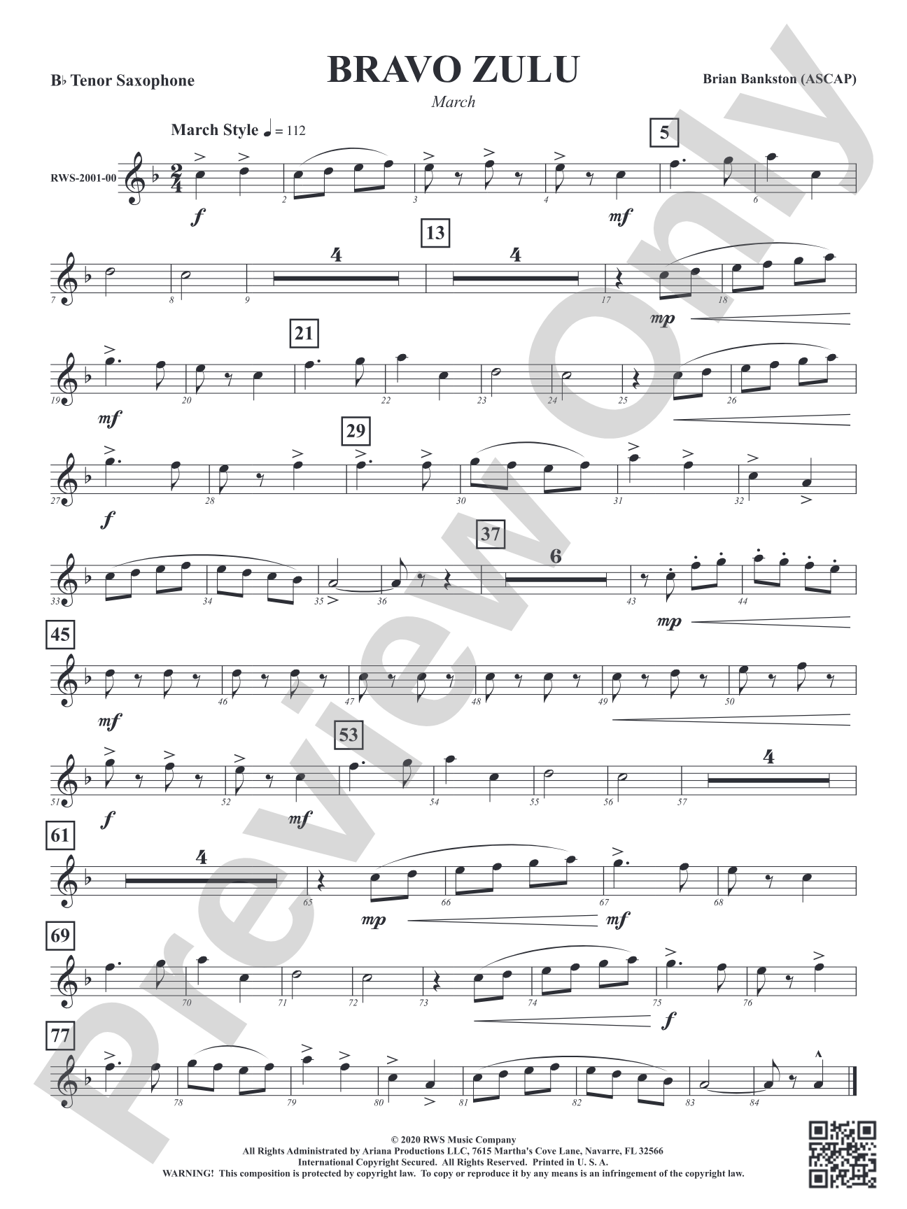 Bravo Zulu - March: B-flat Tenor Saxophone