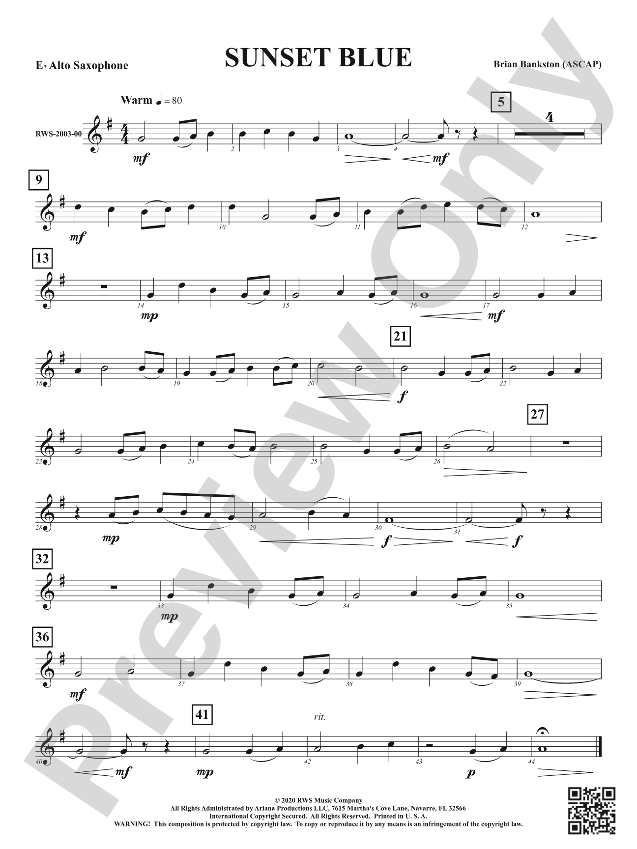 Sunset Blue: 1st E-flat Alto Saxophone