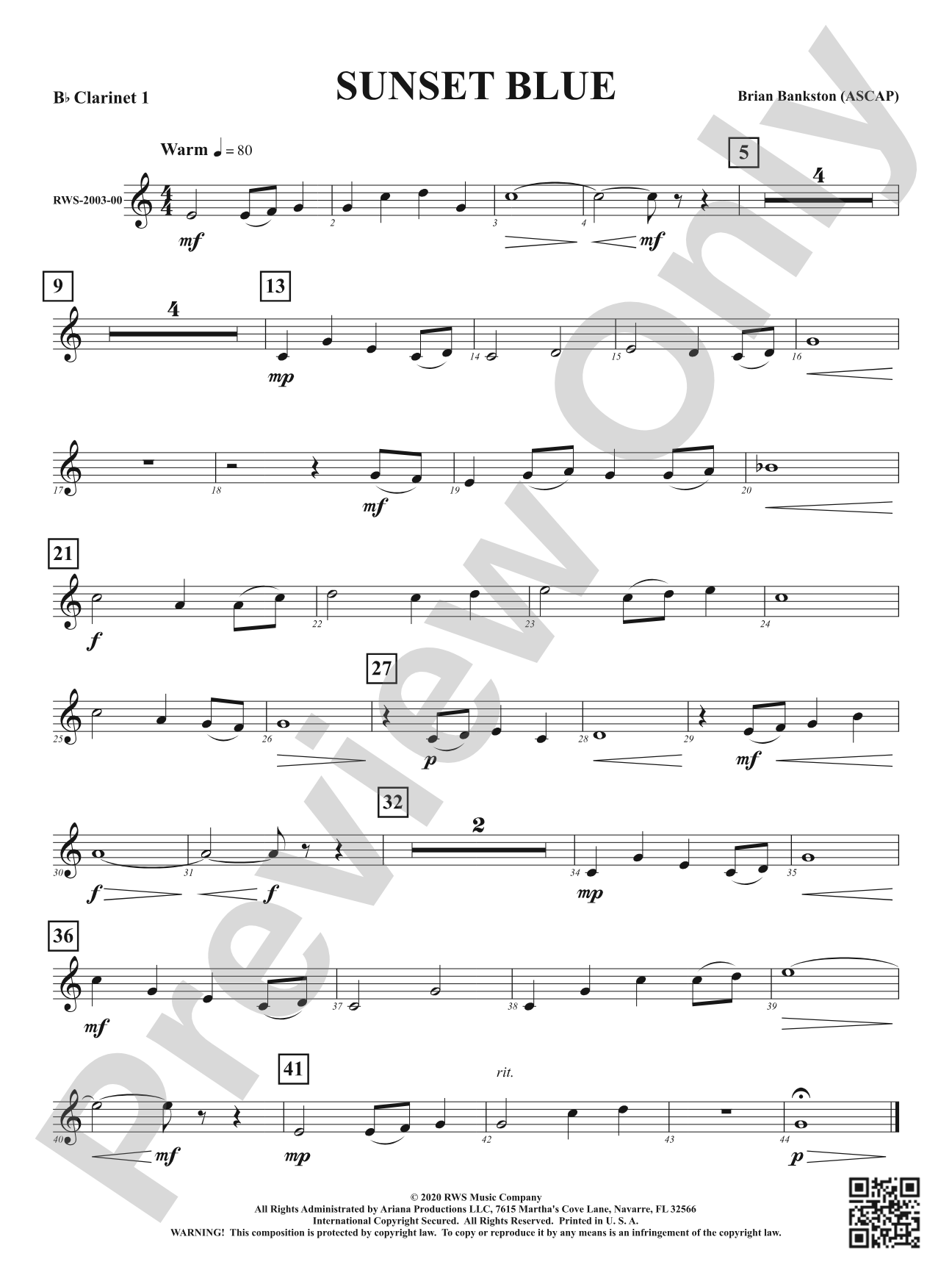 Sunset Blue: 1st B-flat Clarinet