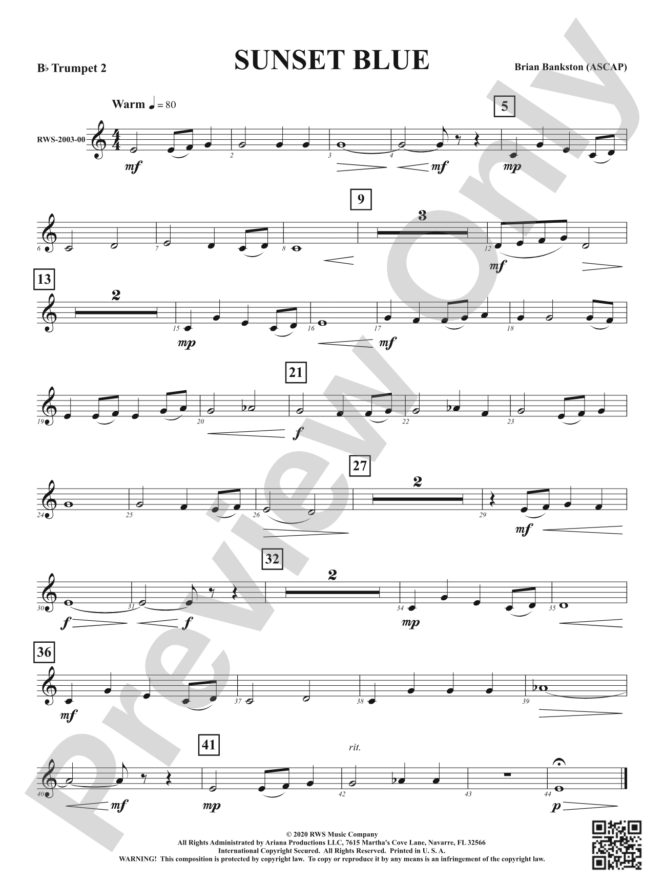 Sunset Blue: 2nd B-flat Trumpet