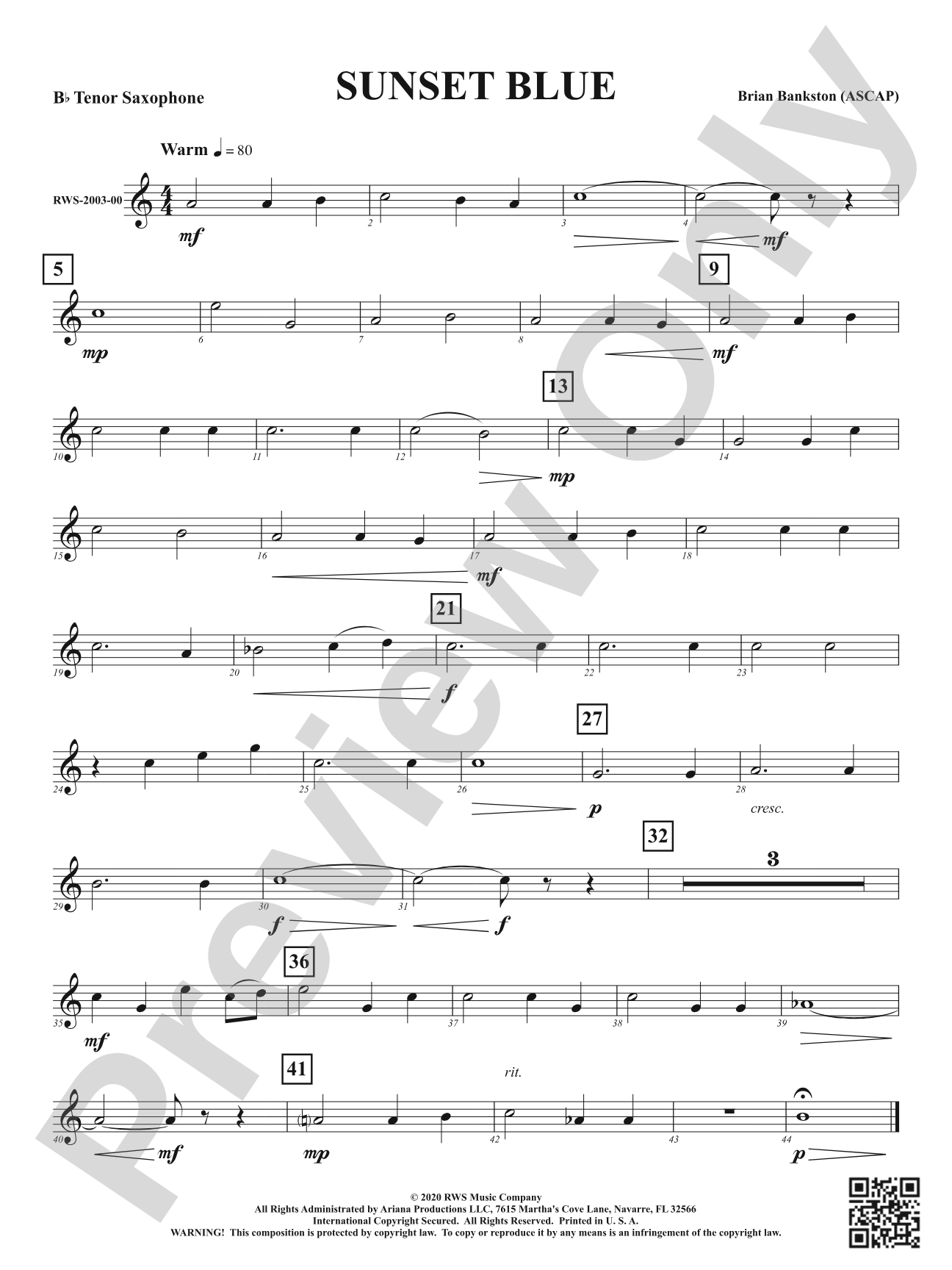 Sunset Blue: B-flat Tenor Saxophone