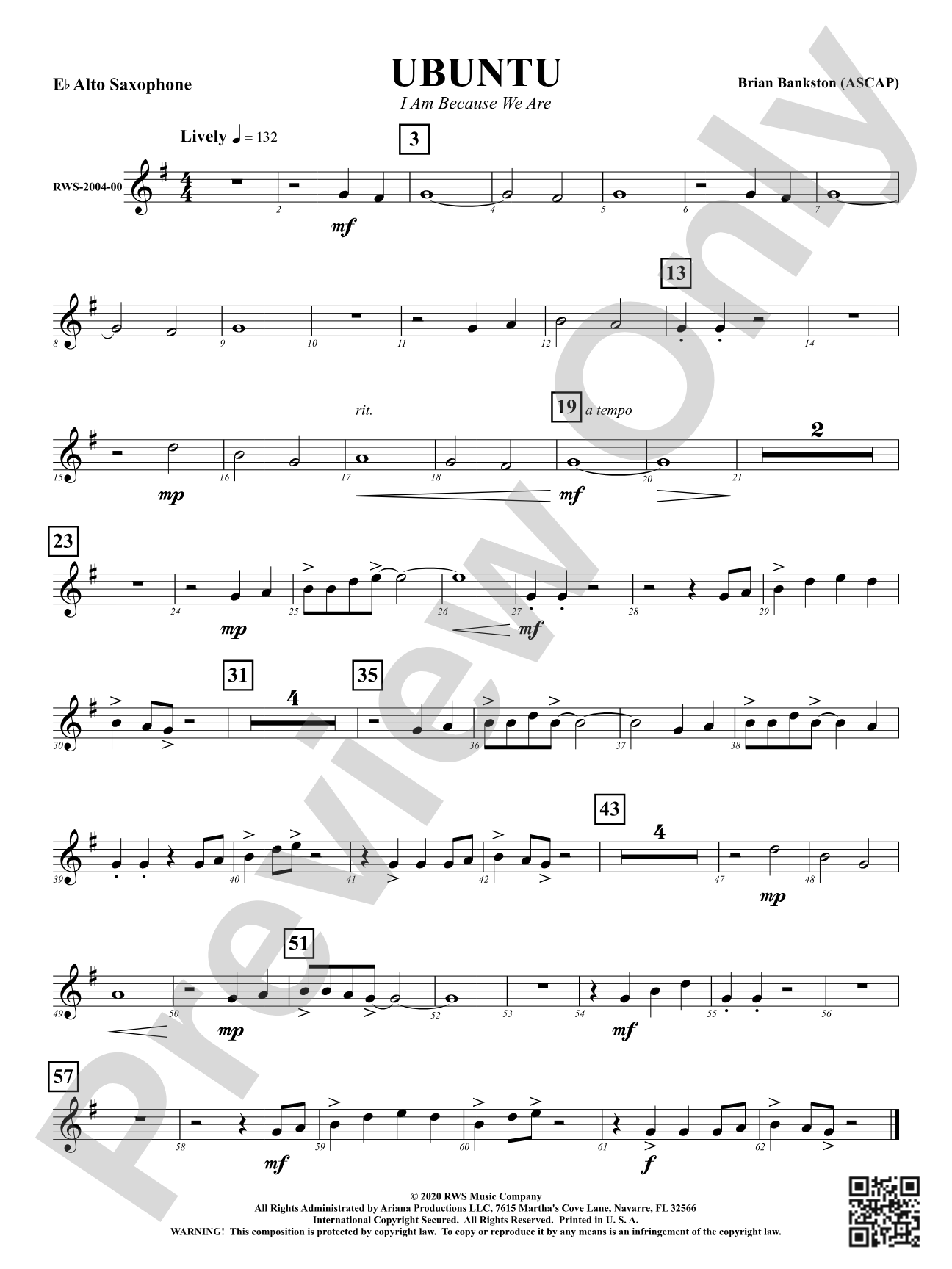 Ubuntu - I Am Because We Are: 1st E-flat Alto Saxophone