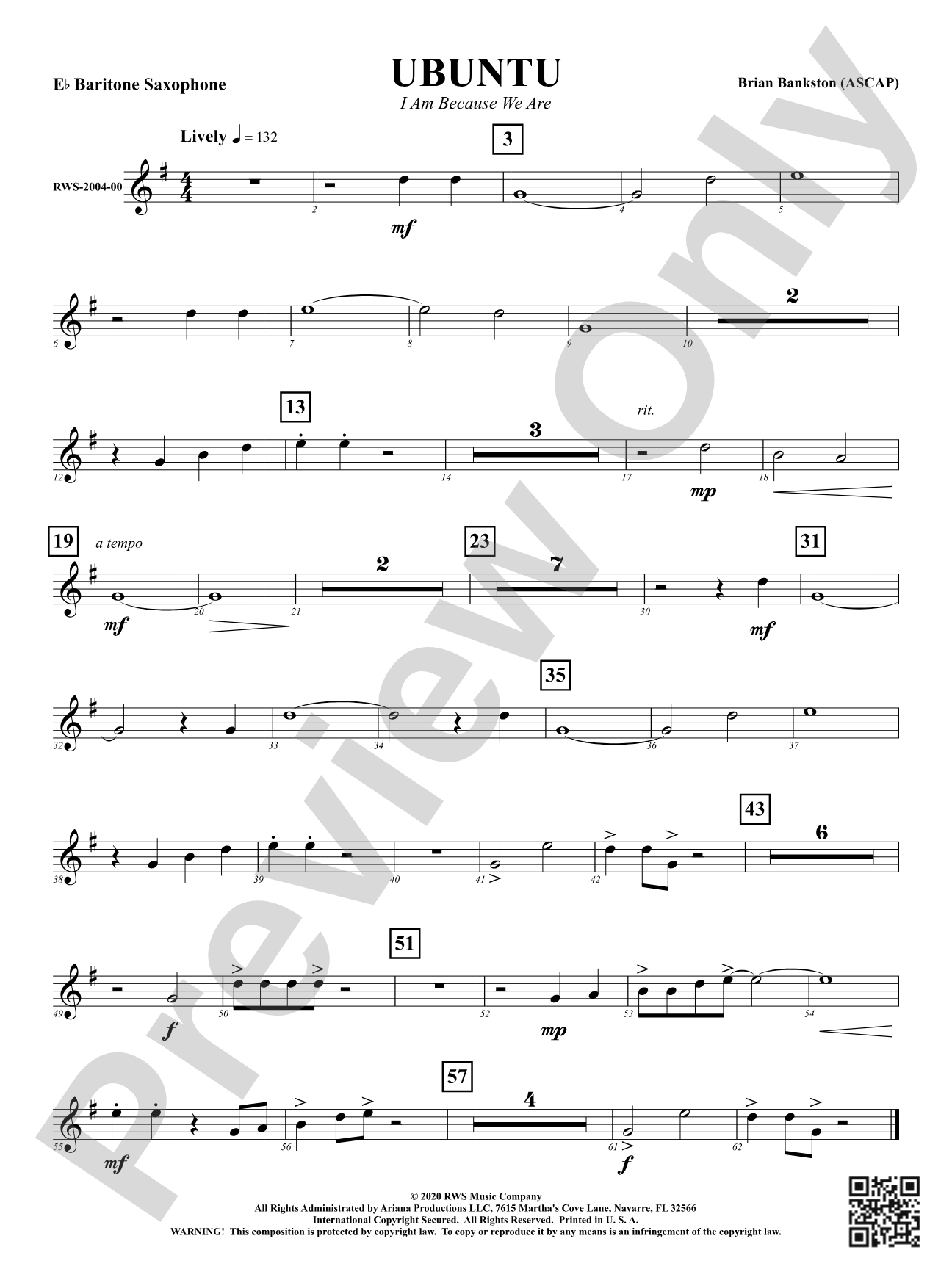 Ubuntu - I Am Because We Are: E-flat Baritone Saxophone