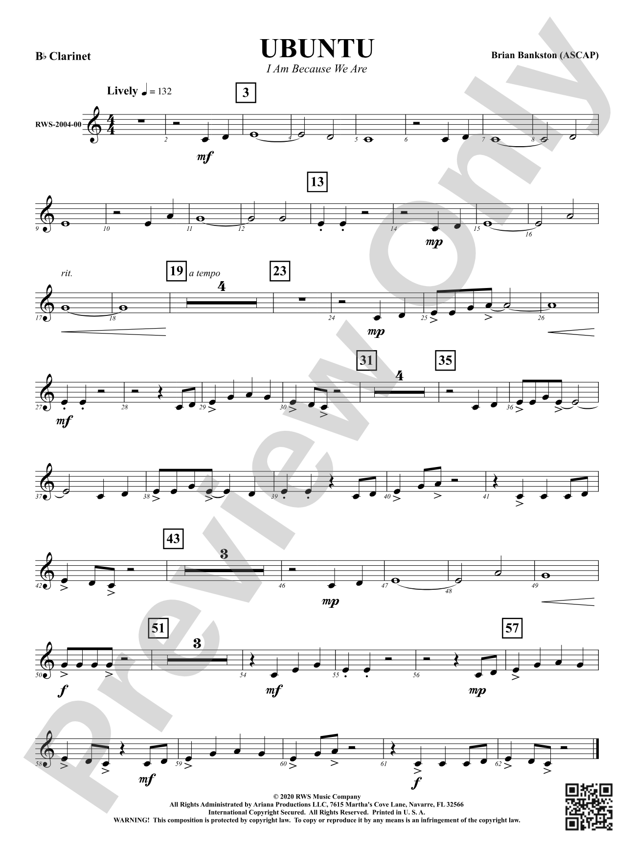 Ubuntu - I Am Because We Are: 1st B-flat Clarinet