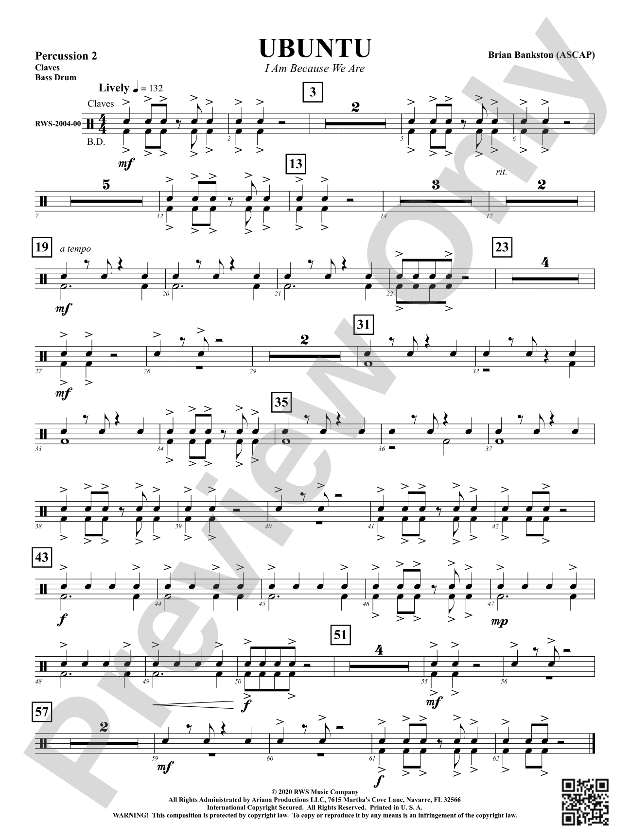 Ubuntu - I Am Because We Are: 2nd Percussion