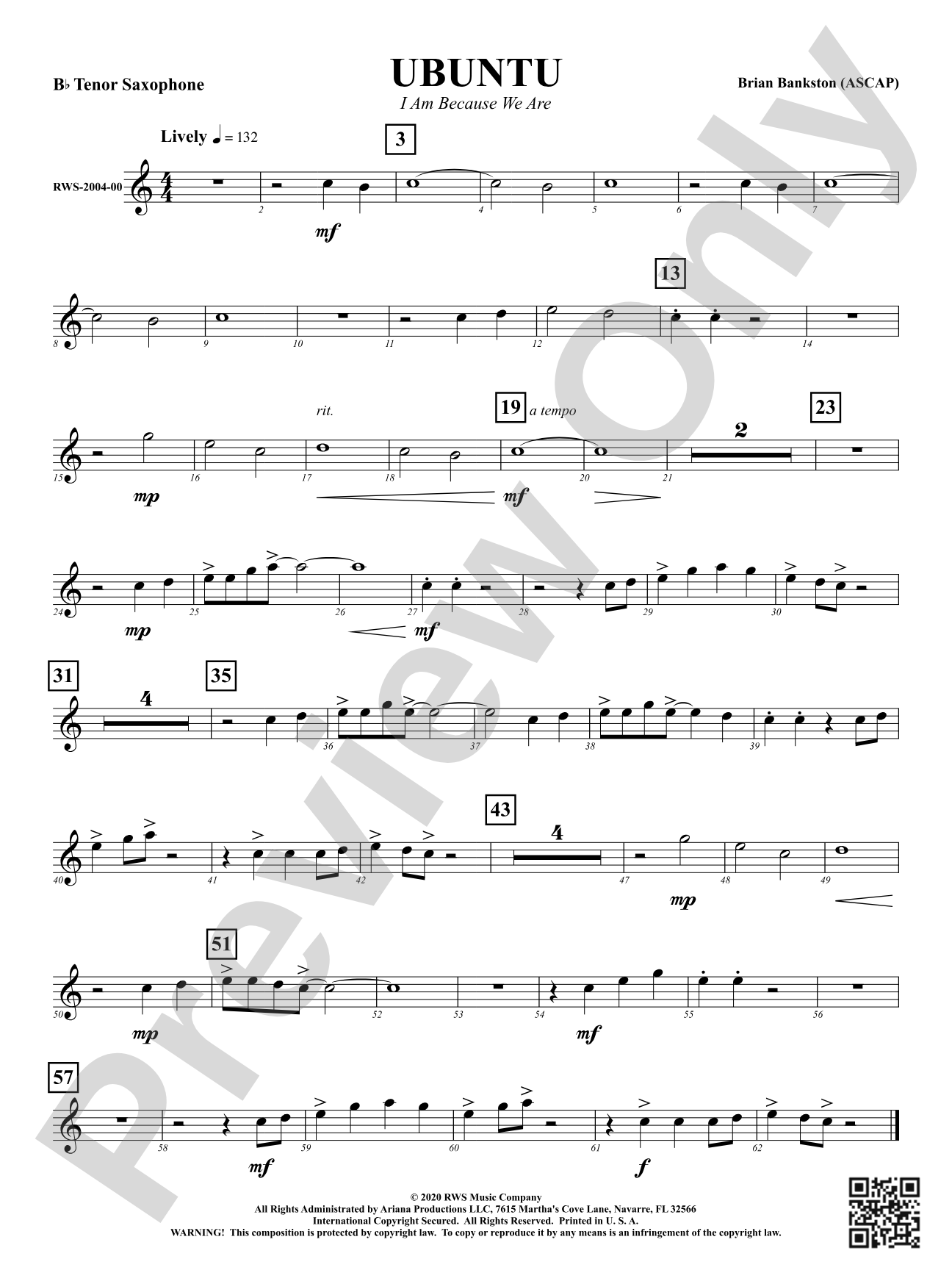 Ubuntu - I Am Because We Are: B-flat Tenor Saxophone