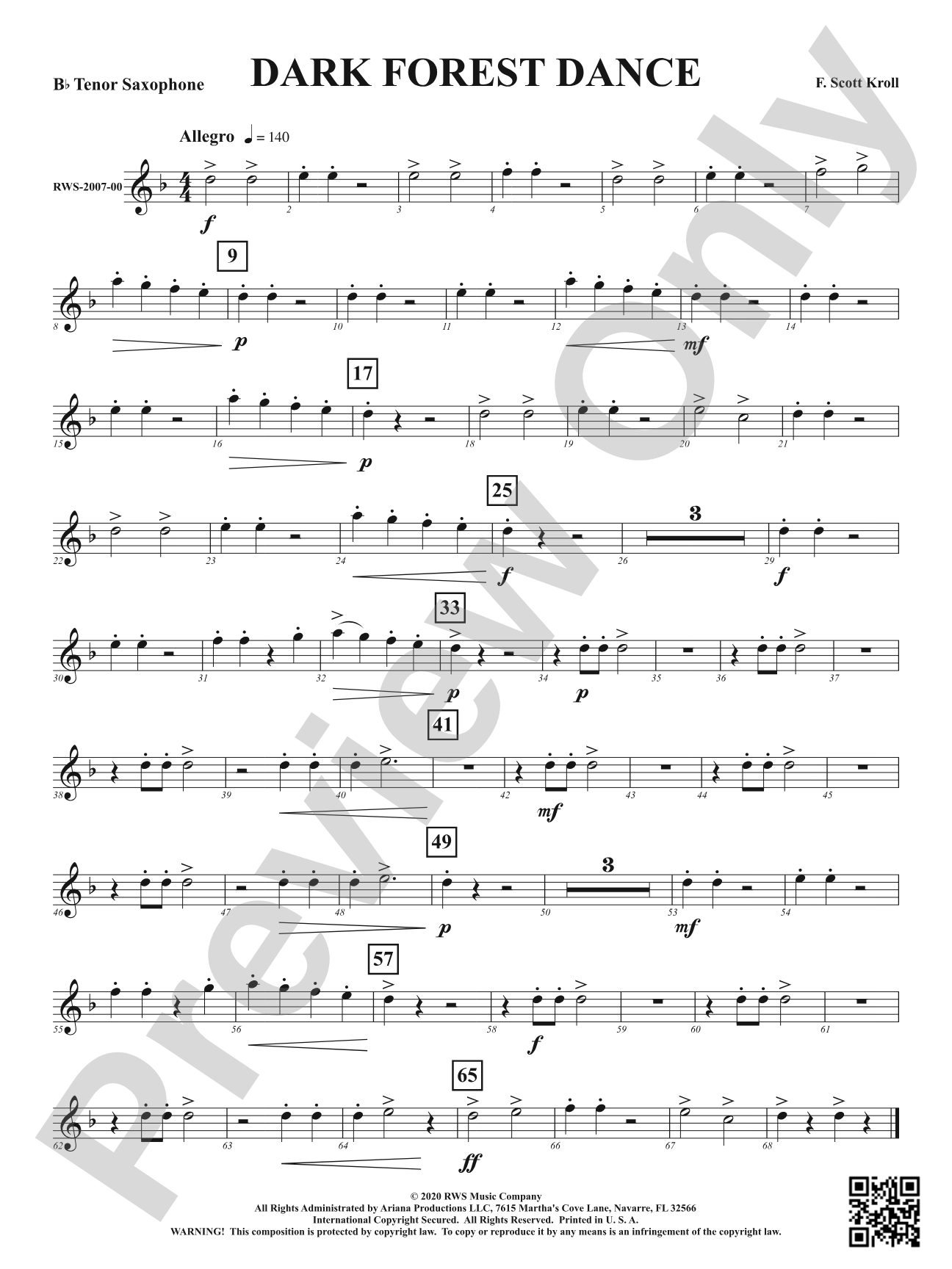 Dark Forest Dance: B-flat Tenor Saxophone