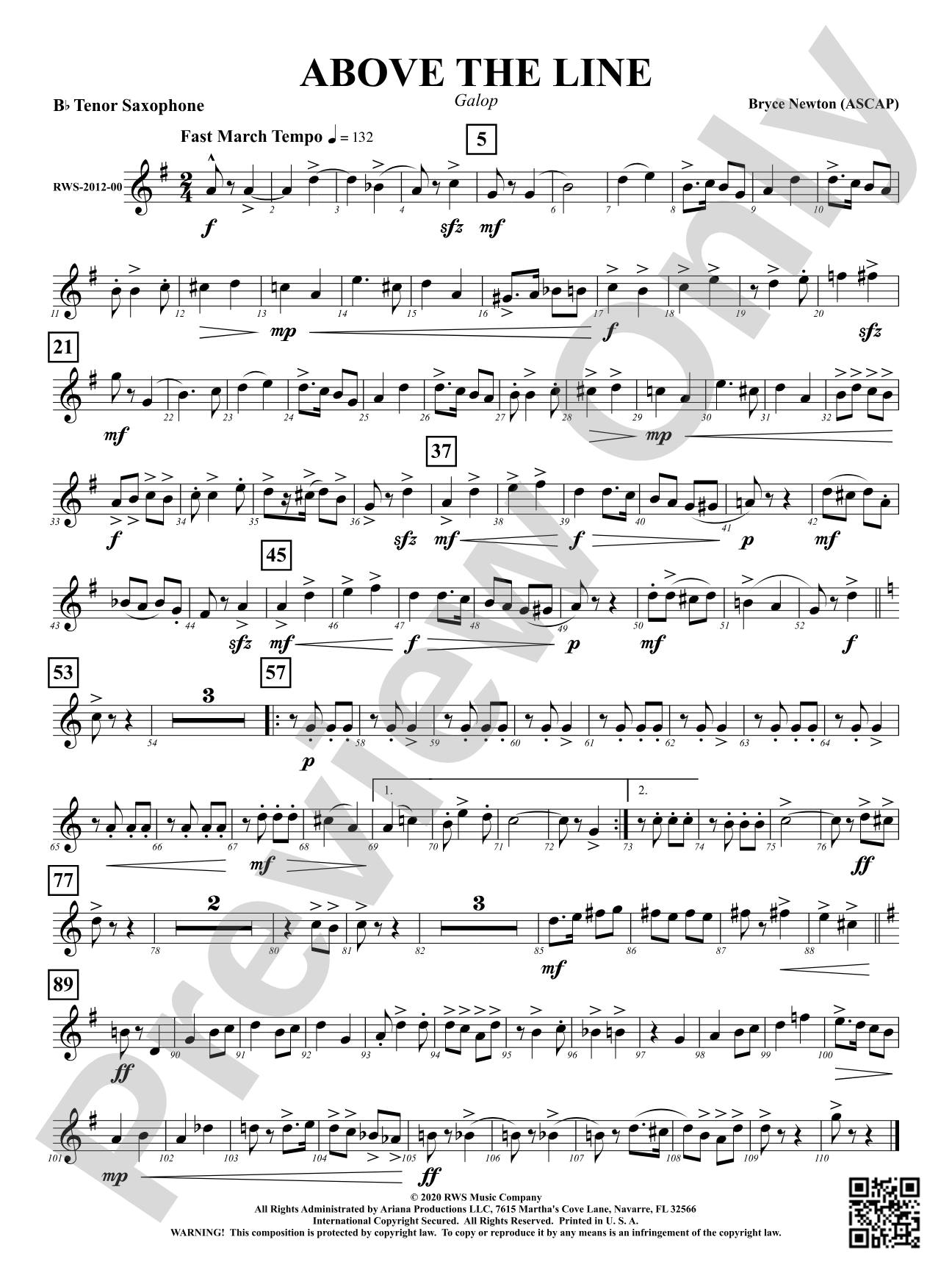 Above the Line - Galop: B-flat Tenor Saxophone