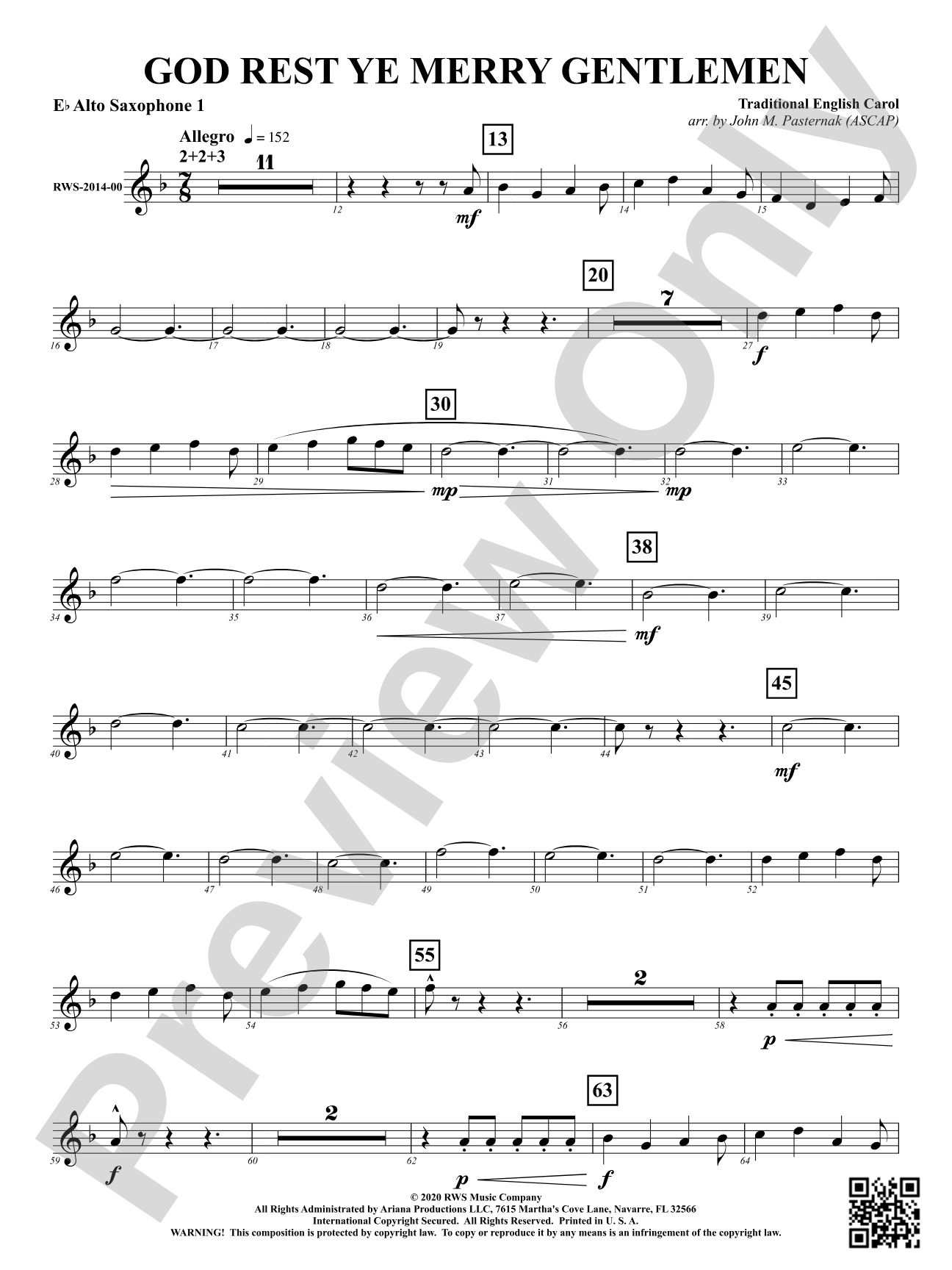 God Rest Ye Merry Gentlemen: 1st E-flat Alto Saxophone